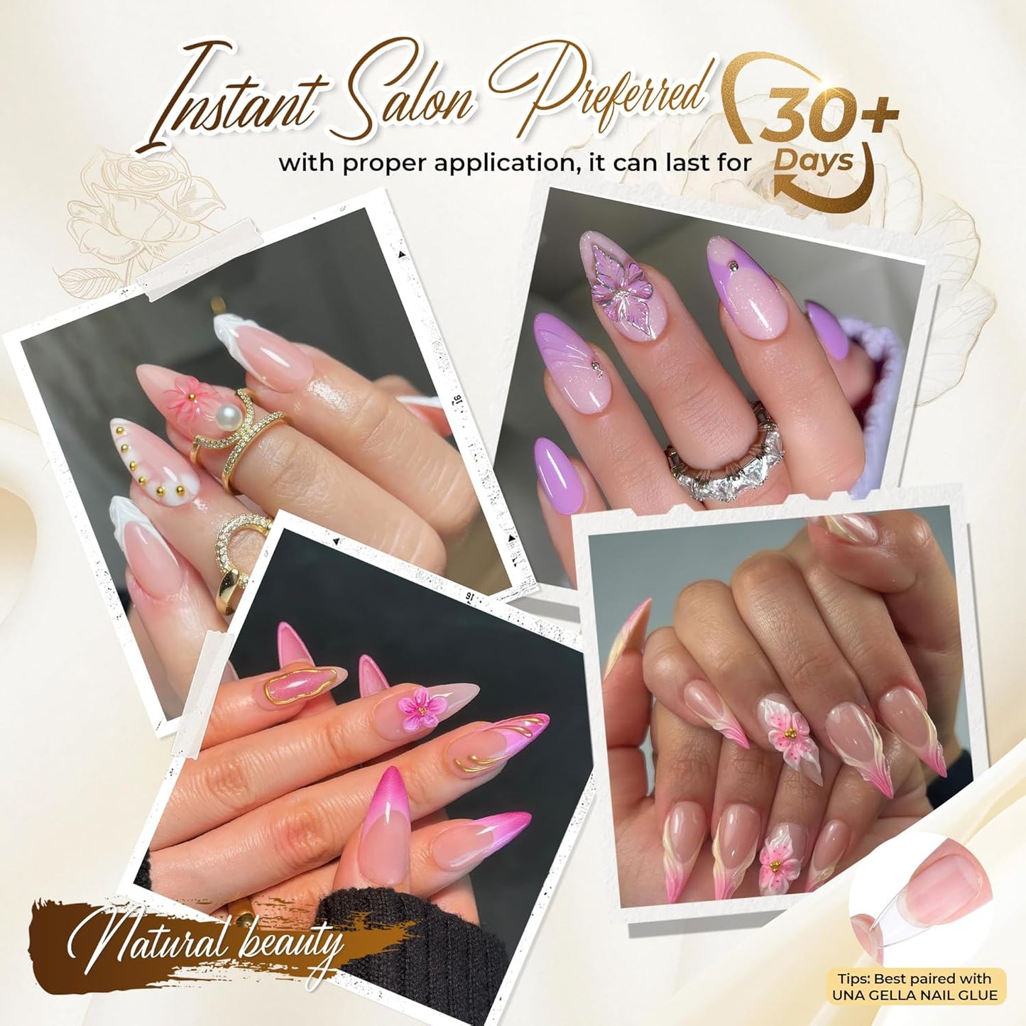 Medium Stiletto Press-On Nails - 504 Pcs Clear Gel Nail Tips | Full Cover Pre-Etched Acrylic, 12 Sizes Available