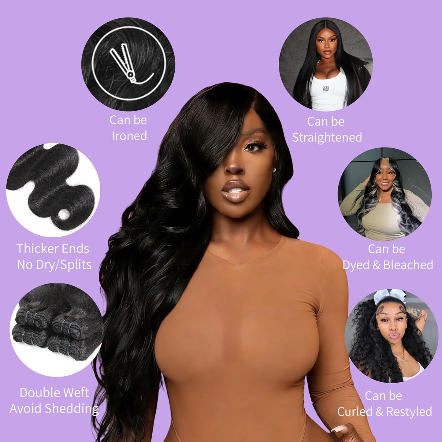 Raw Human Hair Bundles - 100% Unprocessed Brazilian Body Wave | 18-24 Inch, Natural Black, 4-Pack