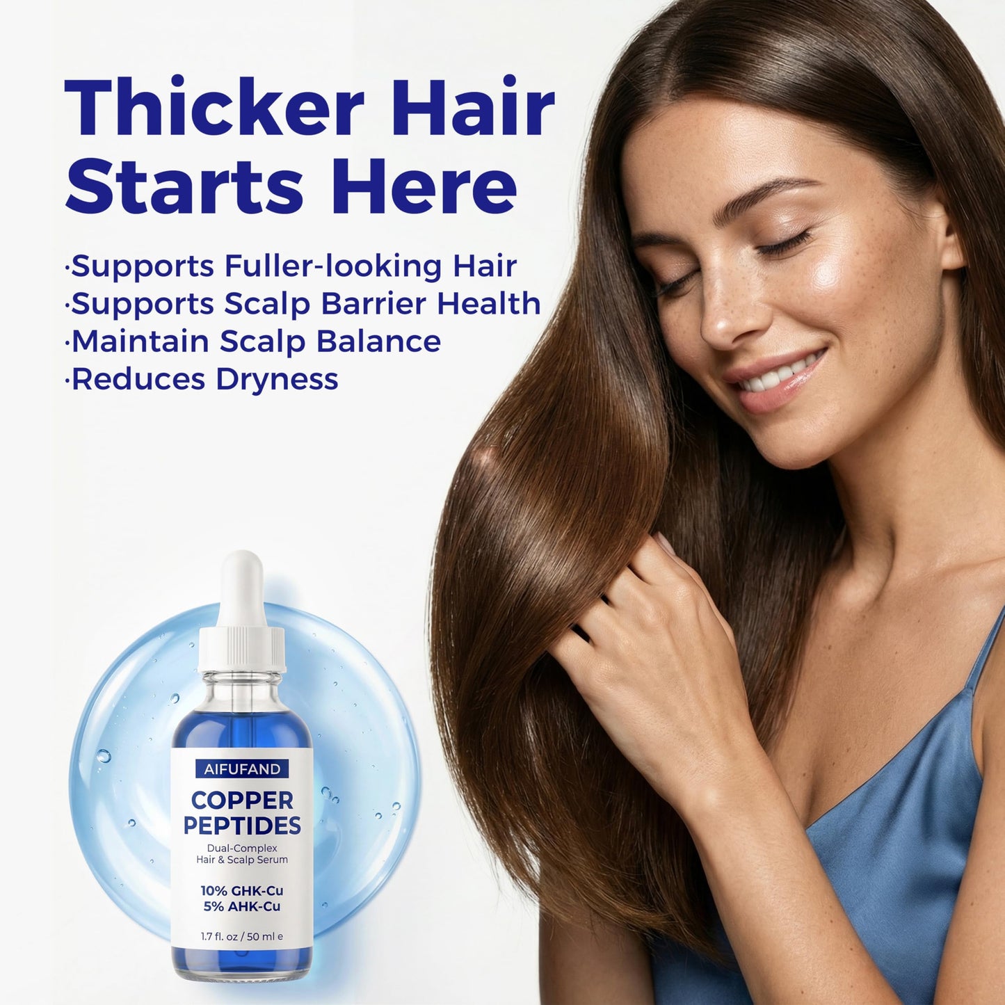 AIFUFAND GHK-Cu Copper Peptides Hair & Scalp Serum – Dual Peptide Complex with GHK-Cu & AHK-Cu, Lightweight Daily Scalp Care, Nourishing & Revitalizing Formula