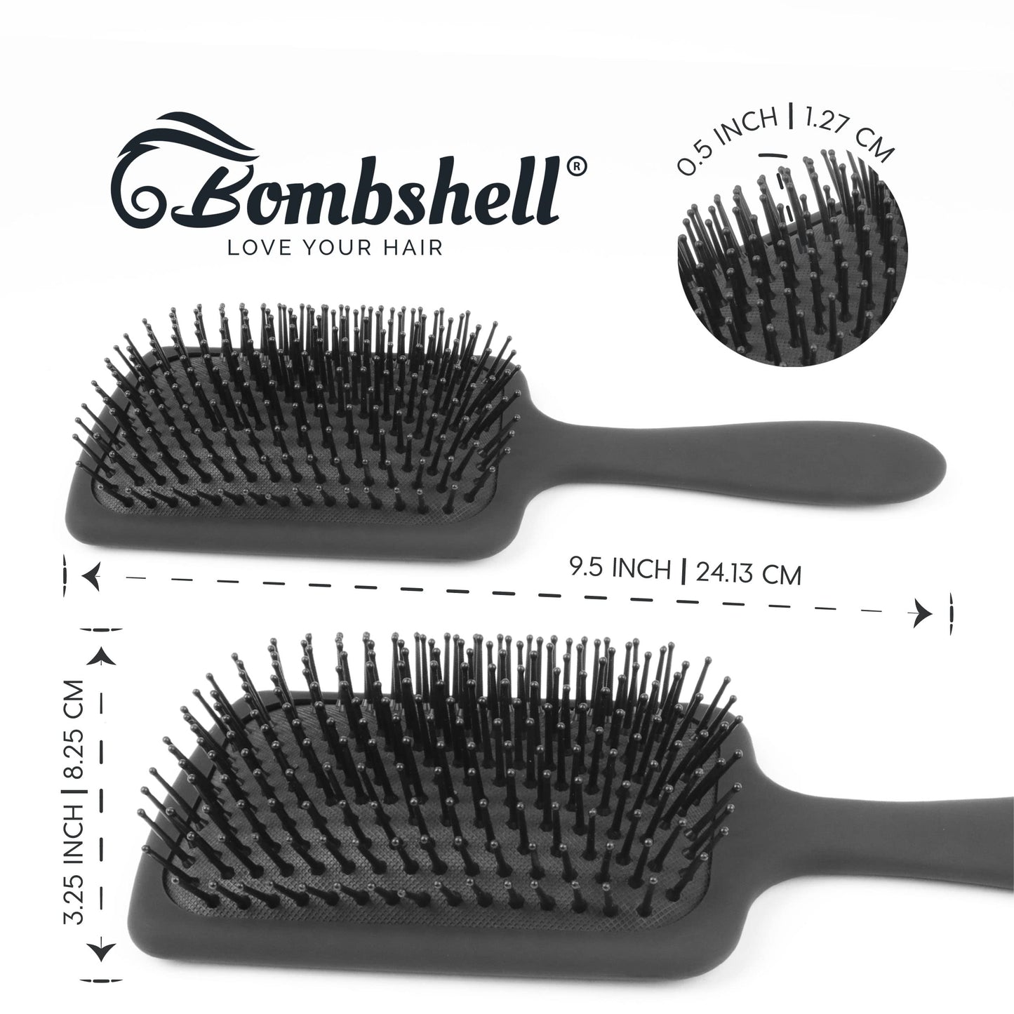 Bombshell Static-Free Cushioned Hair Brush — Finest Bristles, Soft Touch, Anti-Slip for Blow Drying, Styling, Straightening (Large)