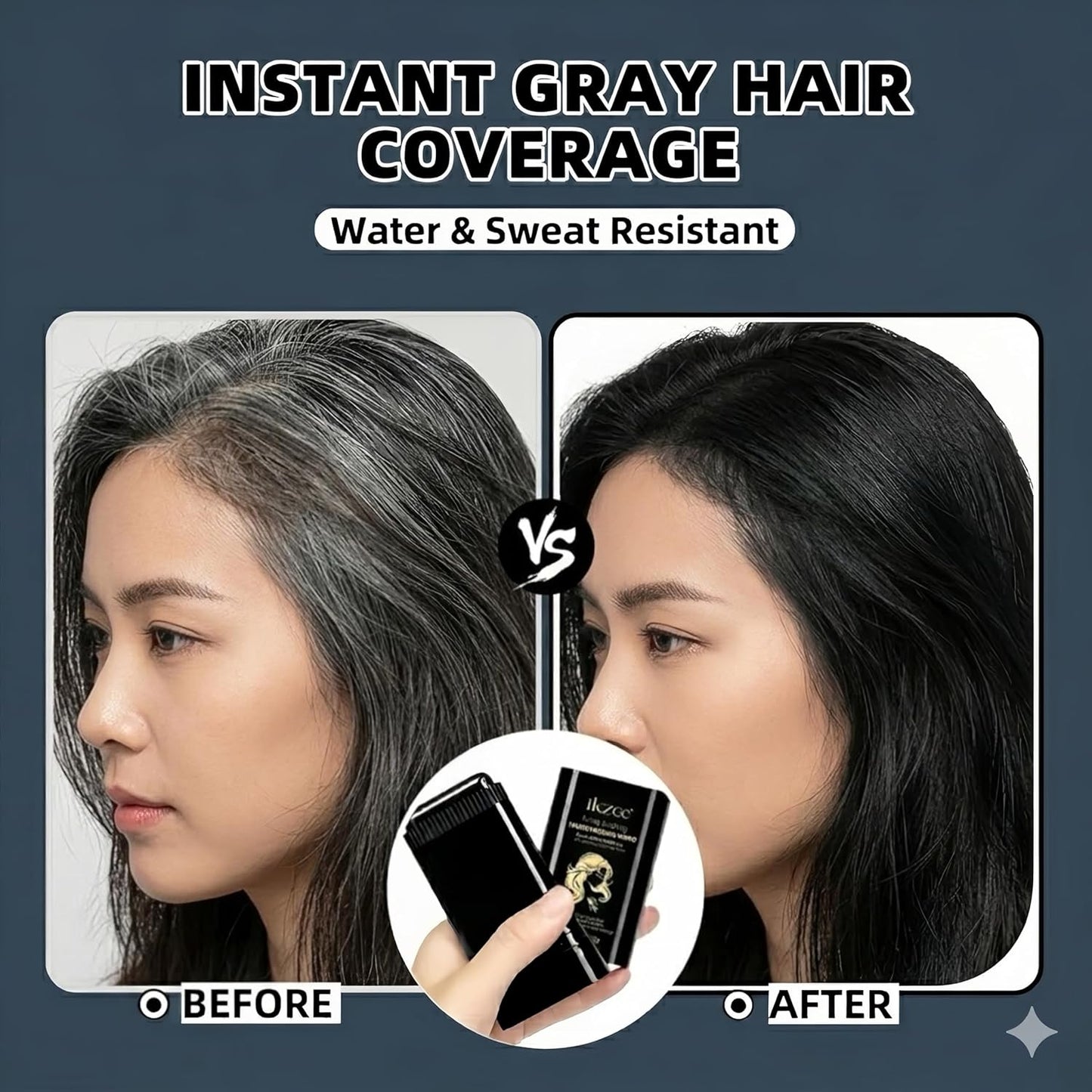 Temporary Hair Dye Comb - Gray Hair Coverage & Touch-Up | Non-Irritating, Smudge-Proof Formula (Black)