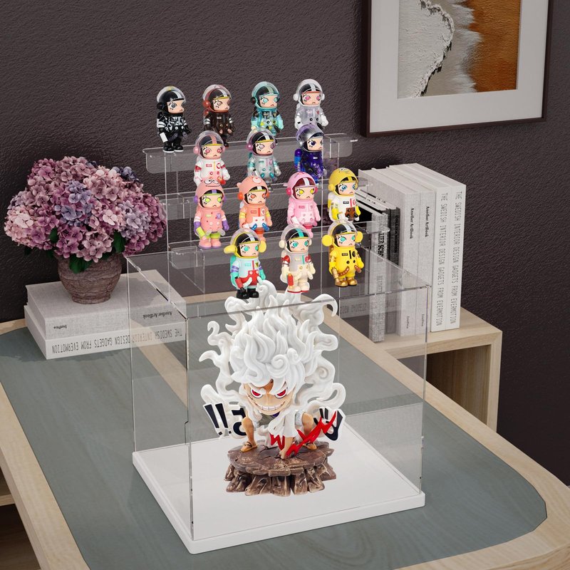 Nynelly 4 Tier Clear Acrylic Display Case Stand Assemble Countertop Showcase Dustproof Display Box for Minifigures,Funko Pop Collectibles Toys,White,12.4" L x 9.5" W x 11.6" H