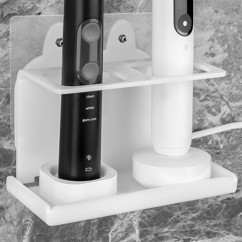 Electric Toothbrush Holder Wall Mounted, Electric Toothbrush Cord Organizer Holds 2 Chargers, Self Adhesive Electric Toothbrush Stand for Bathroom, Medicine Cabinet, Dorm(White)