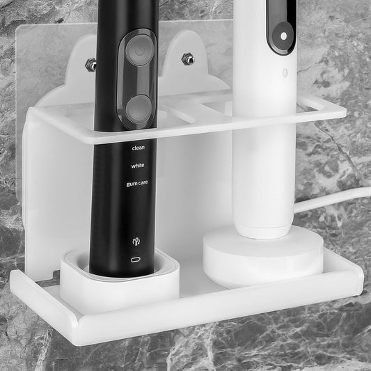 Electric Toothbrush Holder Wall Mounted, Electric Toothbrush Cord Organizer Holds 2 Chargers, Self Adhesive Electric Toothbrush Stand for Bathroom, Medicine Cabinet, Dorm(White)