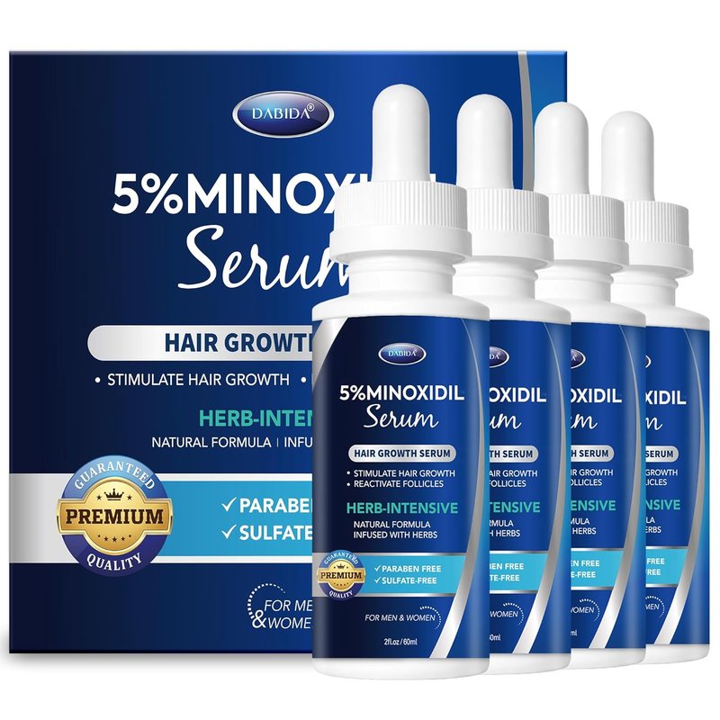 Minoxidil Hair Growth Serum - Extra Strength Beard Regrowth Treatment with Biotin | 60ml, 4 Bottles for Thicker Hair