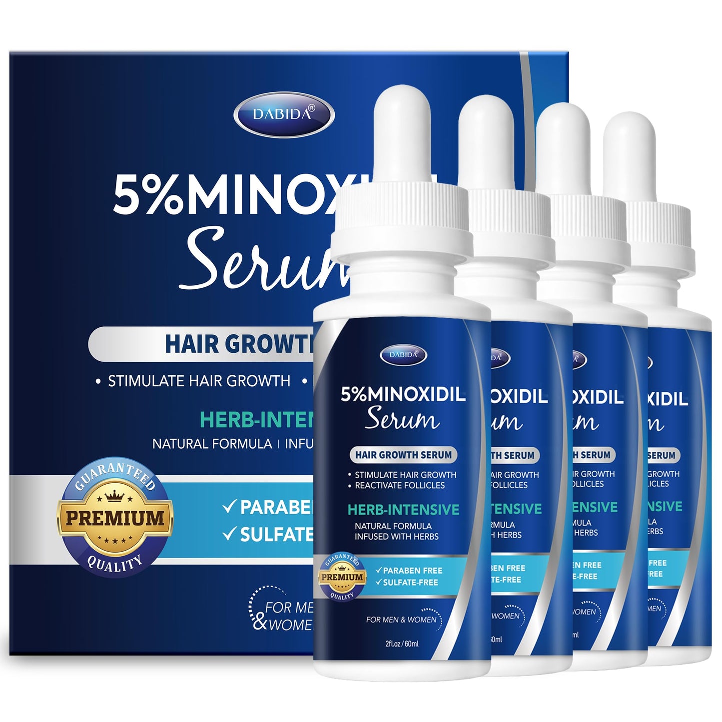 5% Minoxidil Hair Growth for Men and Women: Extra Strength Beard Regrowth Treatment Serum with Minoxidil and Biotin for Thinning Hair Loss to Grow Thicker Fuller Hair 60ml 4 Bottles