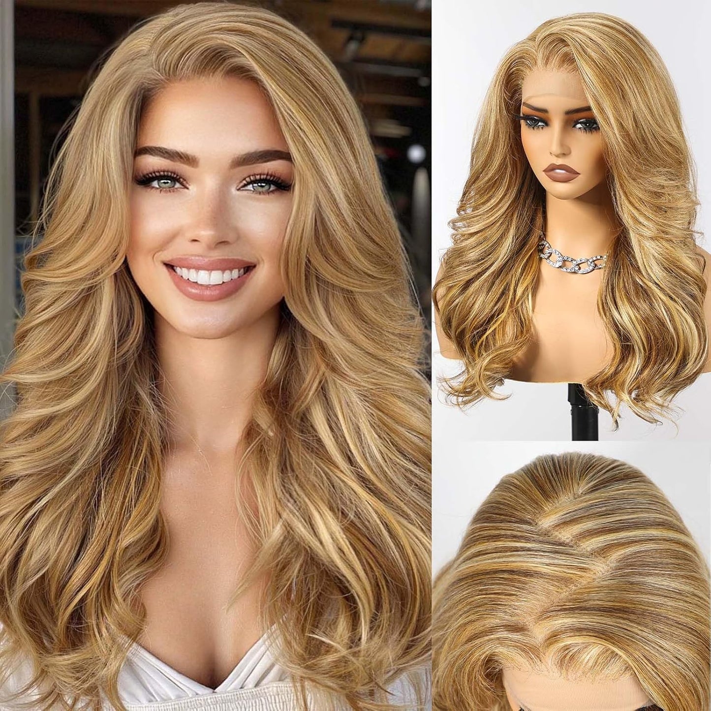 HAIRCUBE 13X4 HD Ombre Blonde Synthetic Lace Front Wig - Glueless Curly Design for Natural-Looking Hair