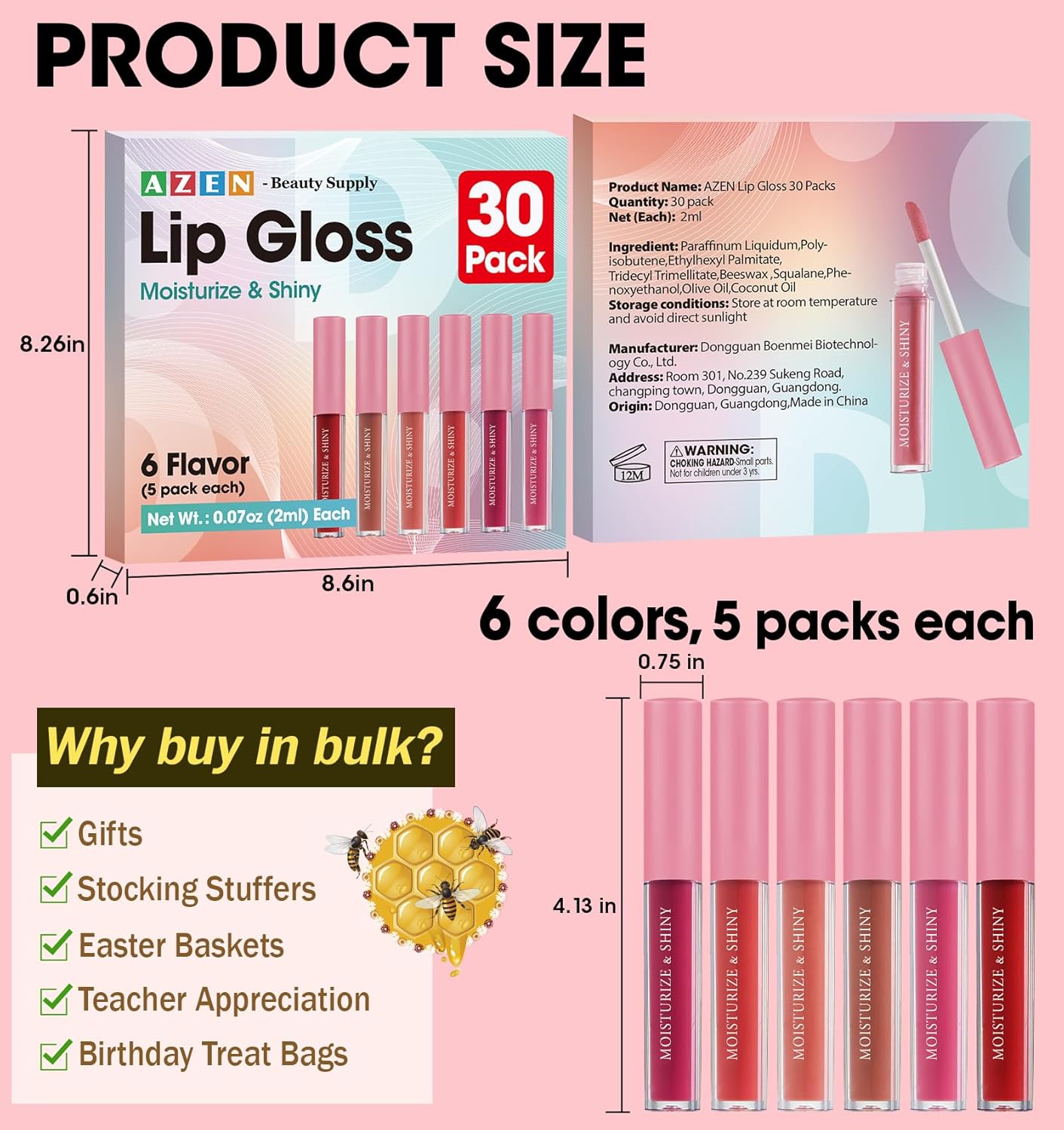 Shimmery Lip Gloss Bulk Set - 30 Pack for Women & Girls | Rich Colors for Mother's Day Gifts