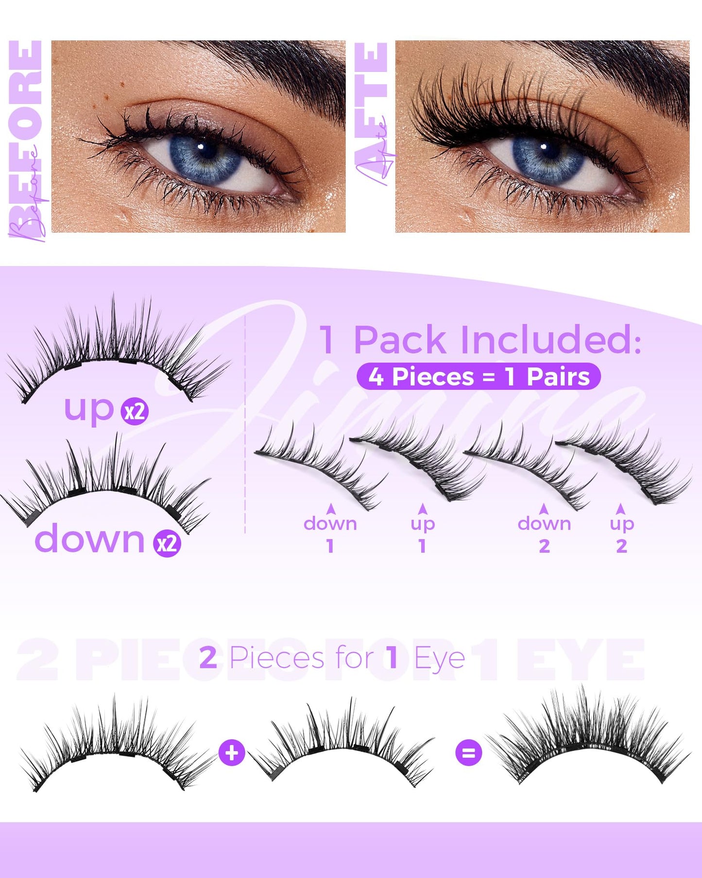 Cat Eye Magnetic Eyelashes Natural Look Wispy Magentic Lashes Reusable Magnetic Eyelashes with Applicator No Glue Needed Press on Magnetic Lashes by JIMIRE Quick to Wear by JIMIRE