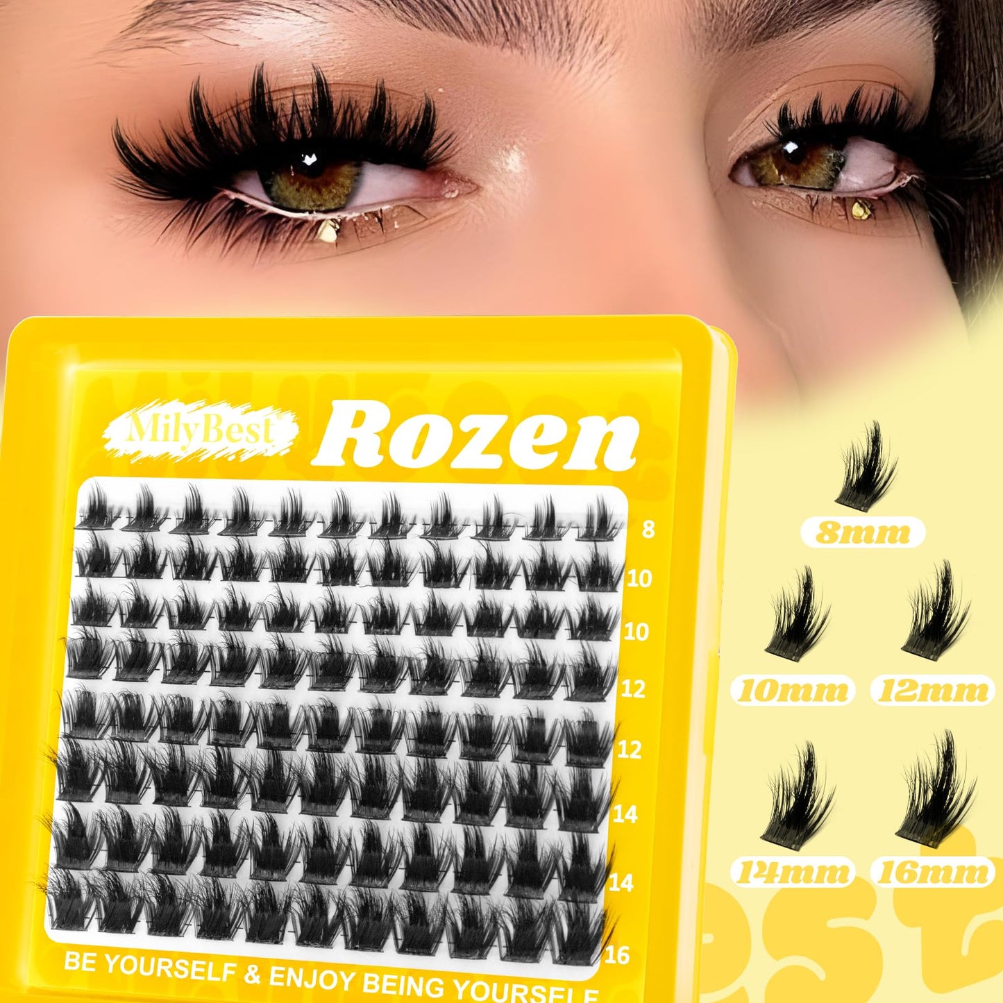 MilyBest Rozen Lash Clusters with Spikes, Fluffy Wispy Cluster Eyelash Extensions, 88pcs DIY Individual Lashes D Curl - Natural Volume to Fairy Glam, 8-16mm Eyelash Clusters