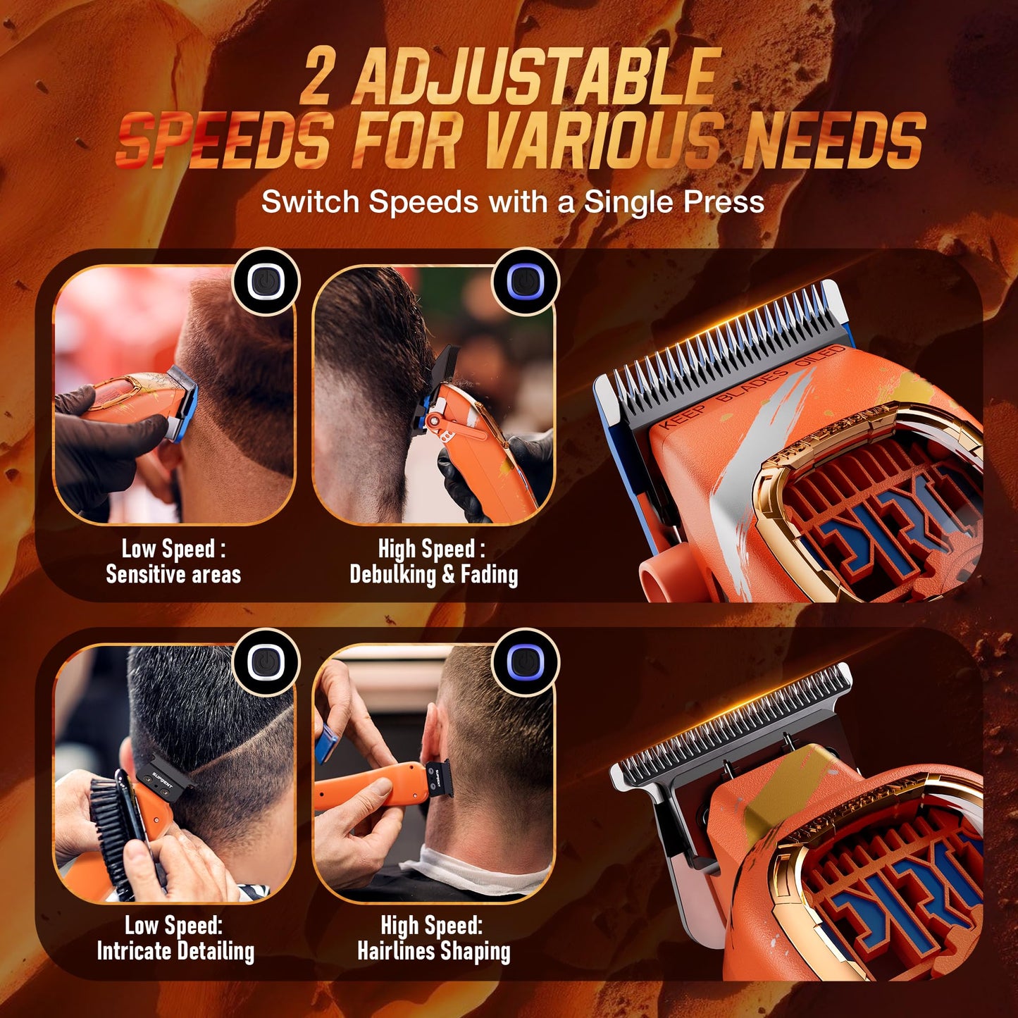 SUPRENT Sandstorm Professional Hair Clippers for Men - High Performance Motor Barber Clippers & Zero Gapped Trimmer Combo, Blue Titanium Blades, Cordless Hair Cutting Kit with Charging Stand