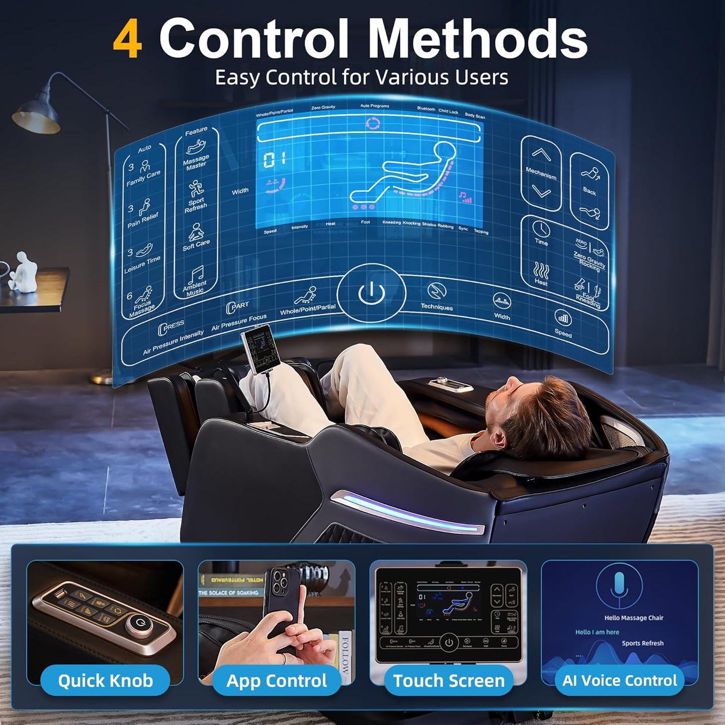 Luxury 4D Full Body Massage Chair - Zero Gravity Shiatsu Recliner with 18 Auto Modes & Heating Features | Voice/App Control