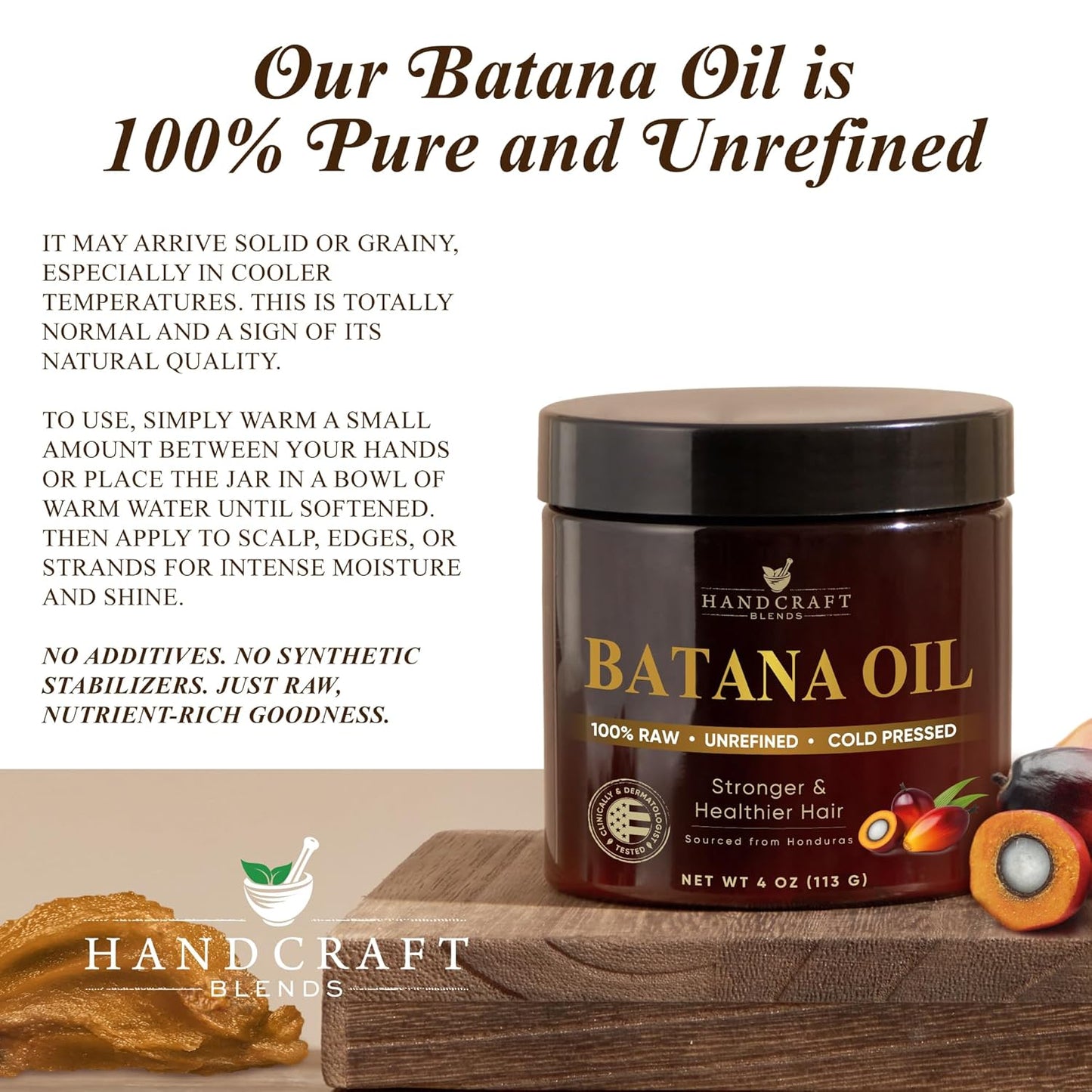 Batana Oil for Hair Growth - 100% Pure & Natural - Unrefined Hair Mask for Dry, Damaged Hair | 4 oz Cold Pressed
