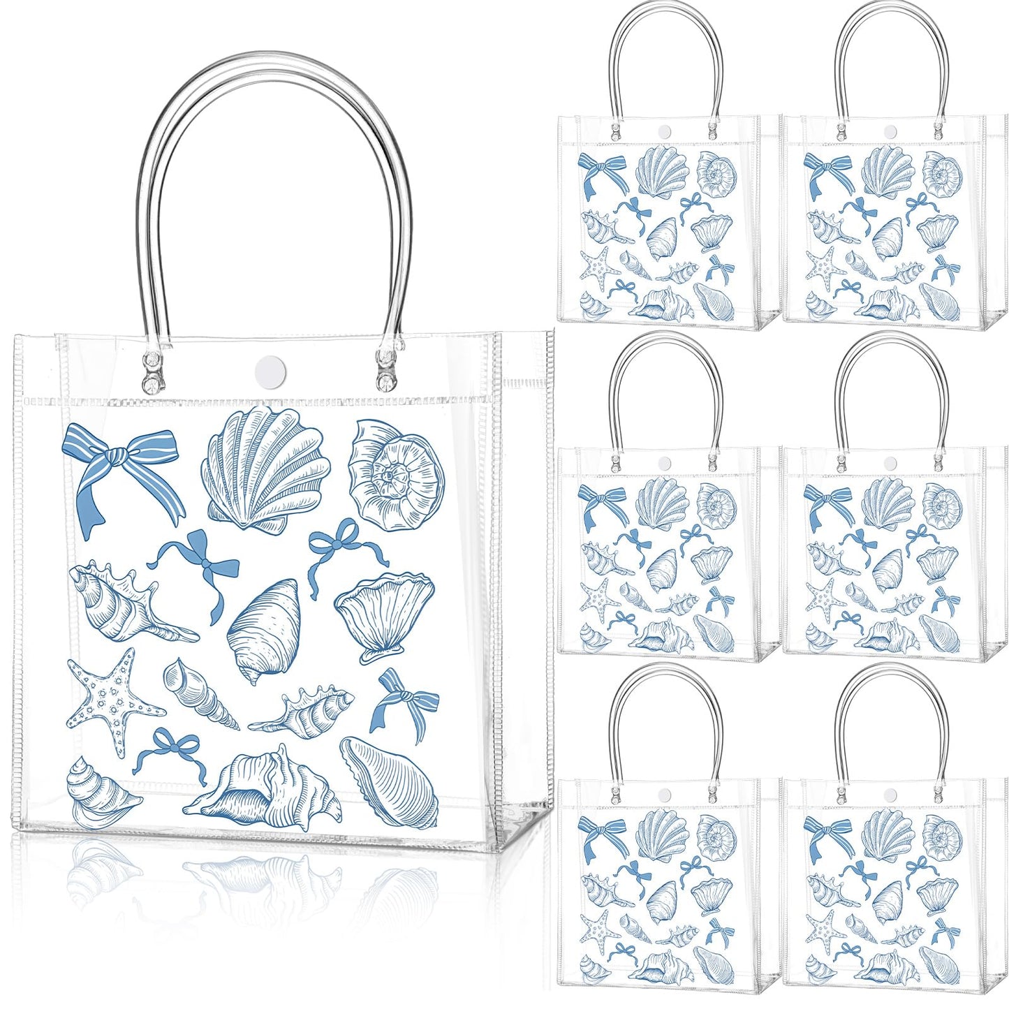 Teenyyou 24 Pcs Ocean Seashell Beach Gift Bags with Handles Starfish Shell PVC Gift Bags Candy Treat Tote Party Favor for Birthday Party Supplies