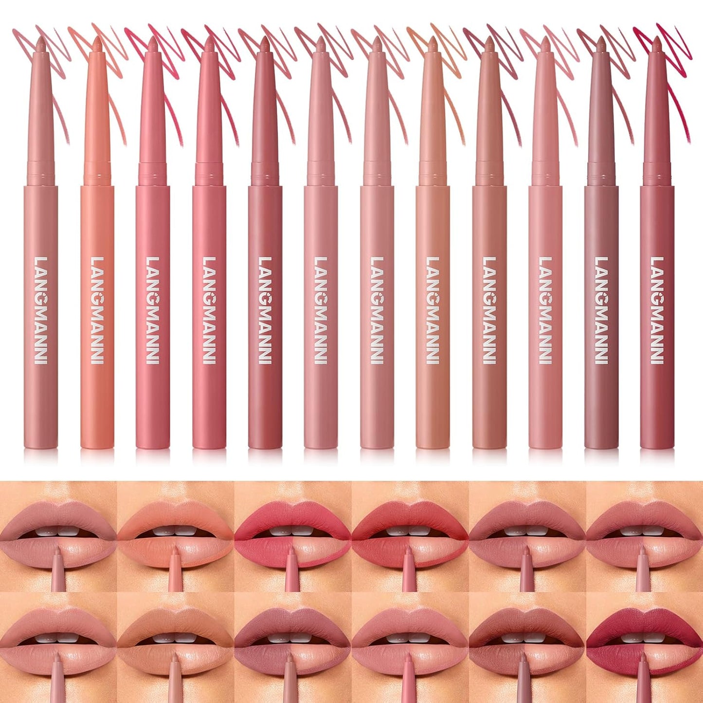 LANGMANNI 12-Color Matte Velvet Lip Liner Set | Smooth, Waterproof & Highly Pigmented for Daily Makeup