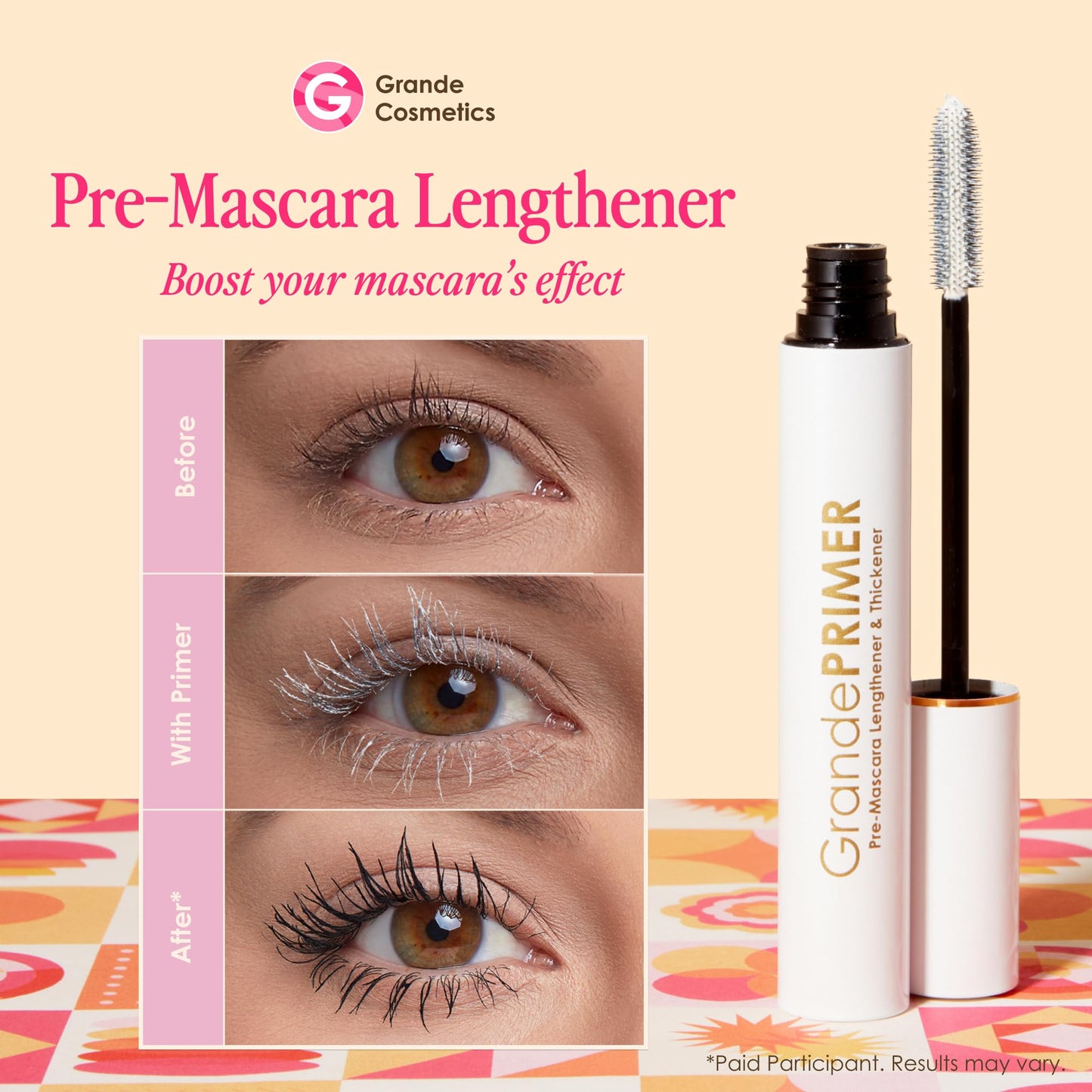 Grande Cosmetics GrandePRIMER Pre-Mascara Lengthener & Thickener with Peptides - Smudge-Proof, Water-Resistant & Contact Lens Safe - for Longer & Thicker Looking Lashes (0.32 oz)