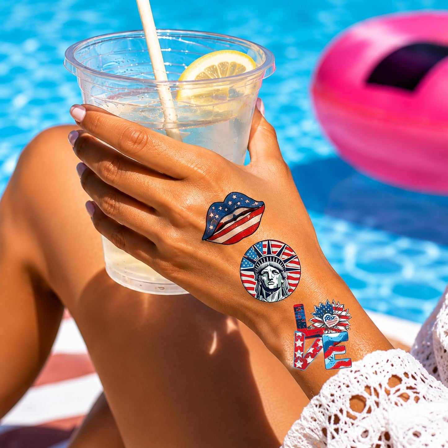 4th of July Temporary Tattoos - 320 Pcs USA Patriotic Stickers | Waterproof Red, White & Blue Face and Body Decor