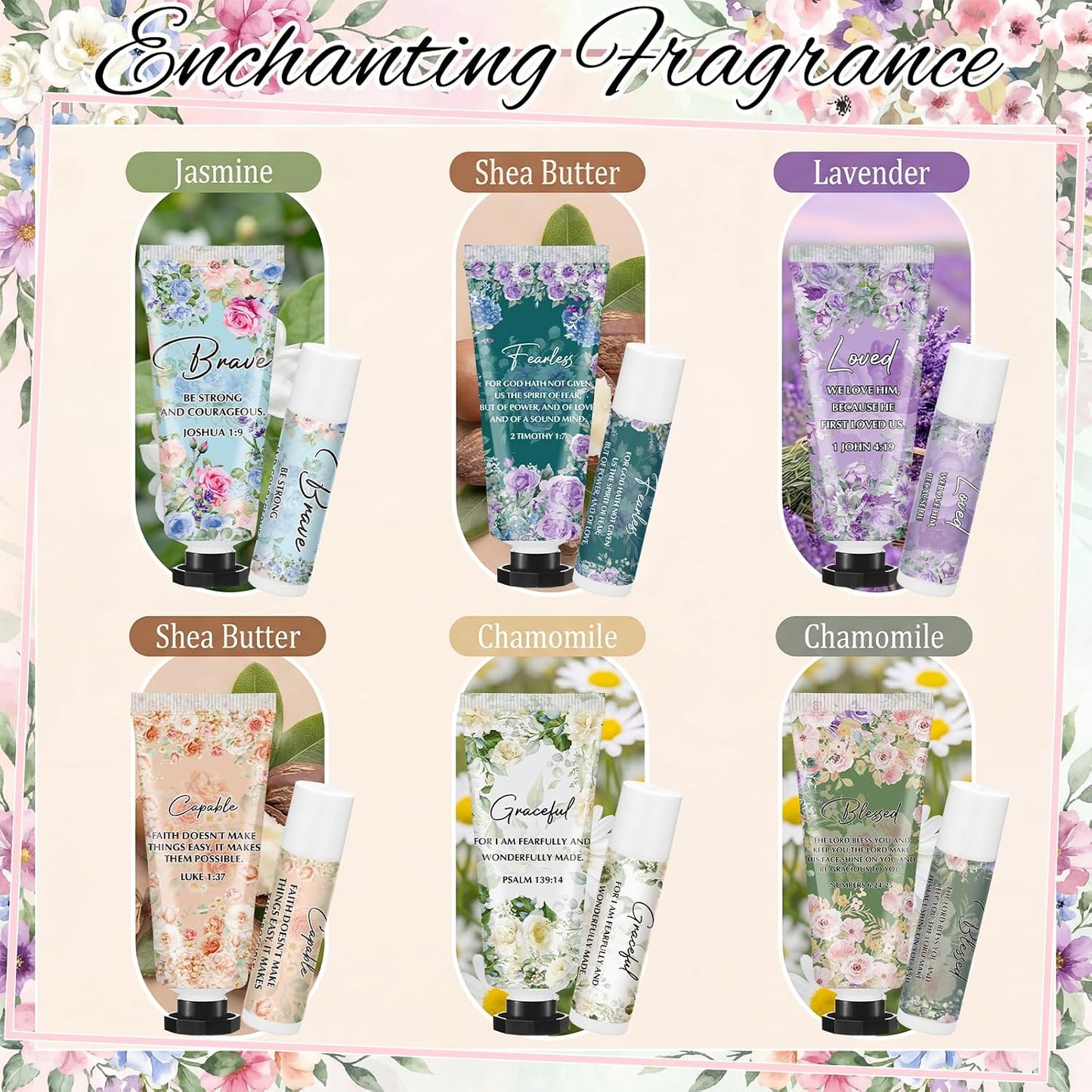 Christian Hand Cream & Lip Balm Gift Set - 6 Travel Size Sets | Perfect for Graduation & Mother's Day