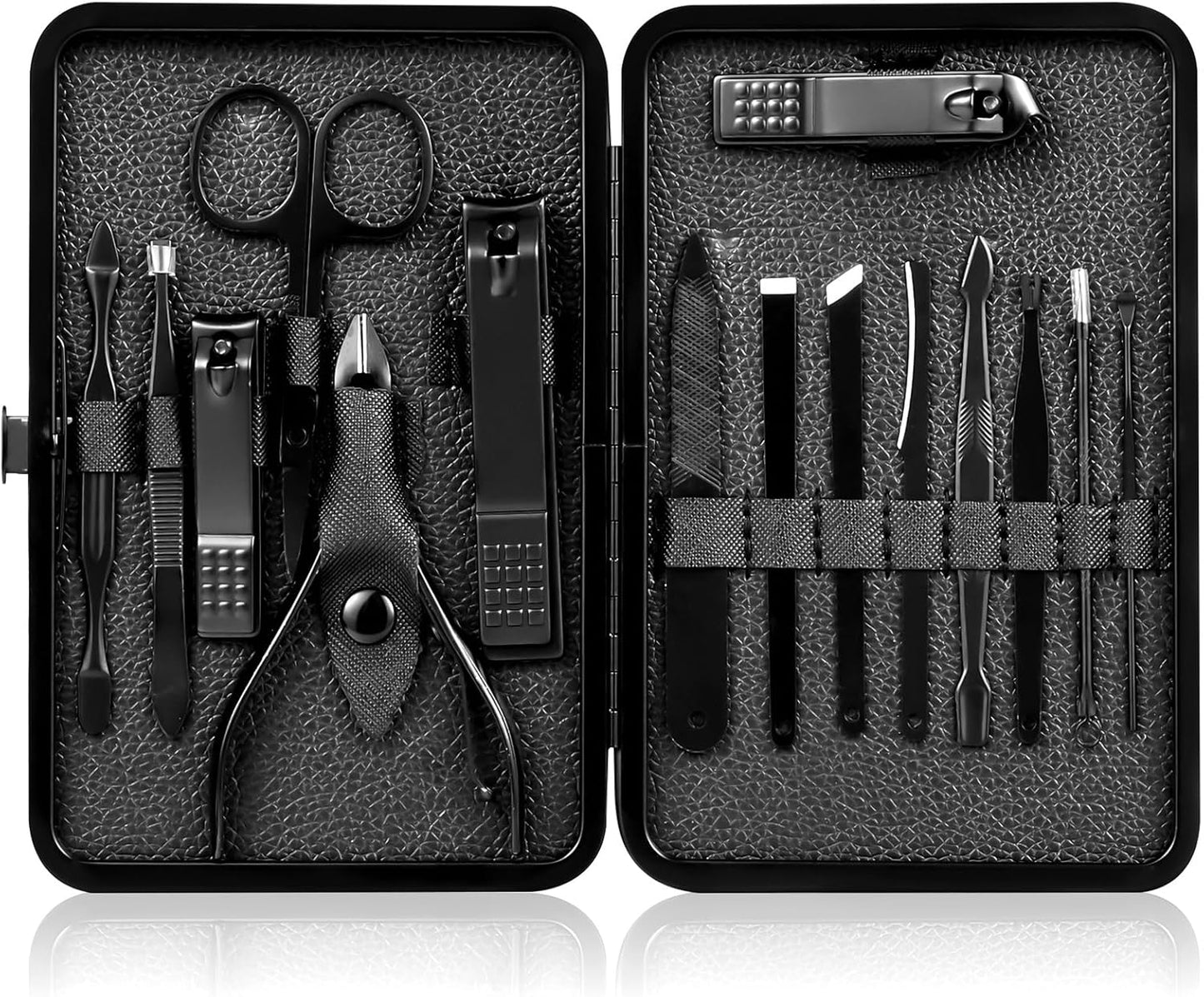Manicure Set - 18-Piece Nail Clippers & Pedicure Kit for Men & Women | Tea Green Grooming Tools in Fine Case