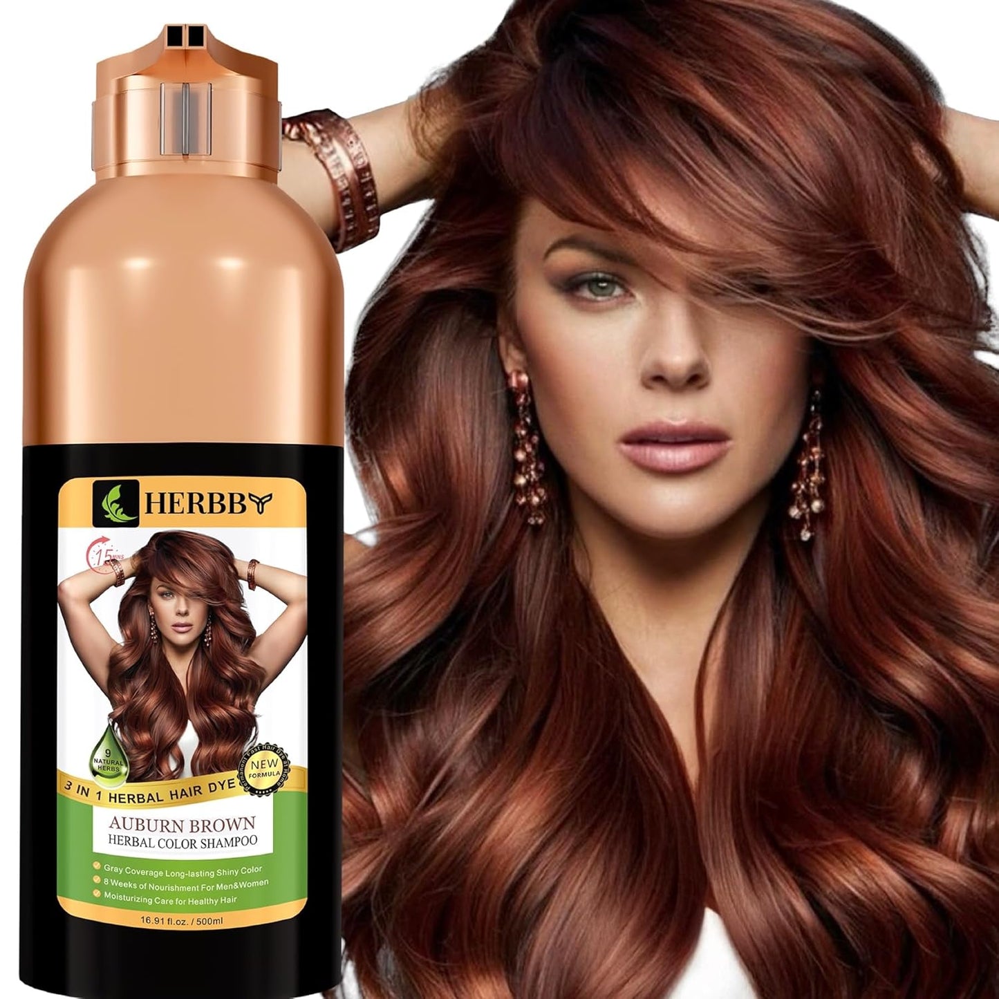 Gray Hair Coverage Shampoo & Conditioner - 9 Herbal Extracts for Long-Lasting Color | Chestnut Brown, 500 ml