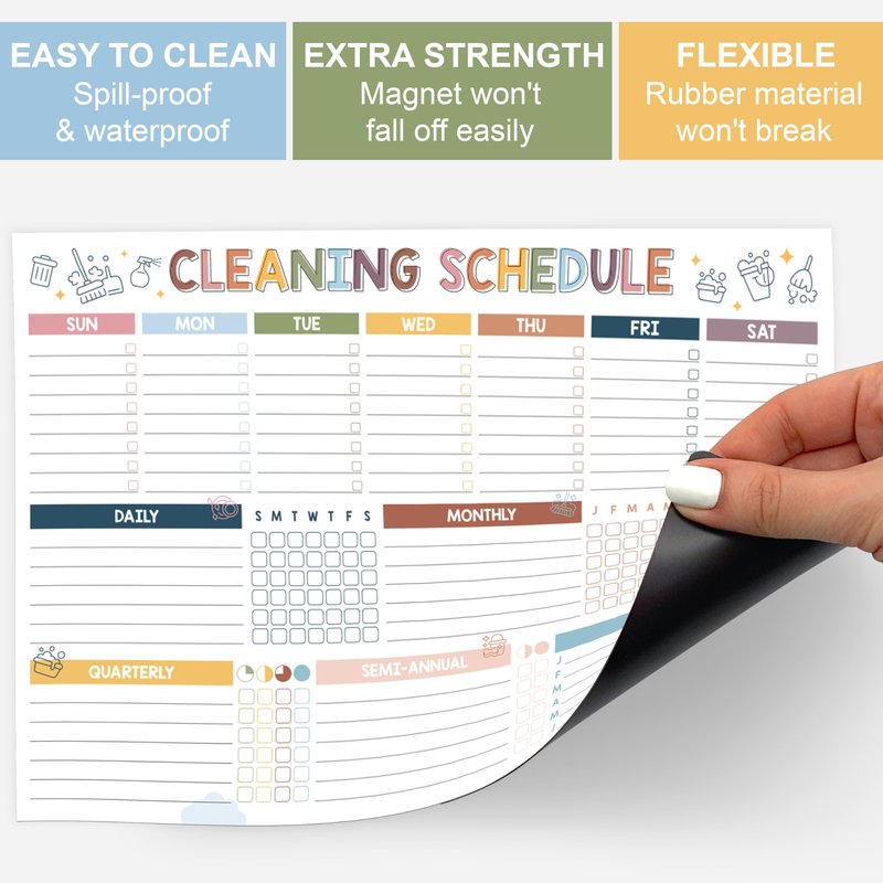 BLOOMOST Magnetic Cleaning Schedule and Checklist Dry Erase Board - Reusable Cleaning Schedule for Home, Kitchen & Bathroom | Weekly & Monthly Chore Chart for Adults, Strong Magnet, Easy Erase
