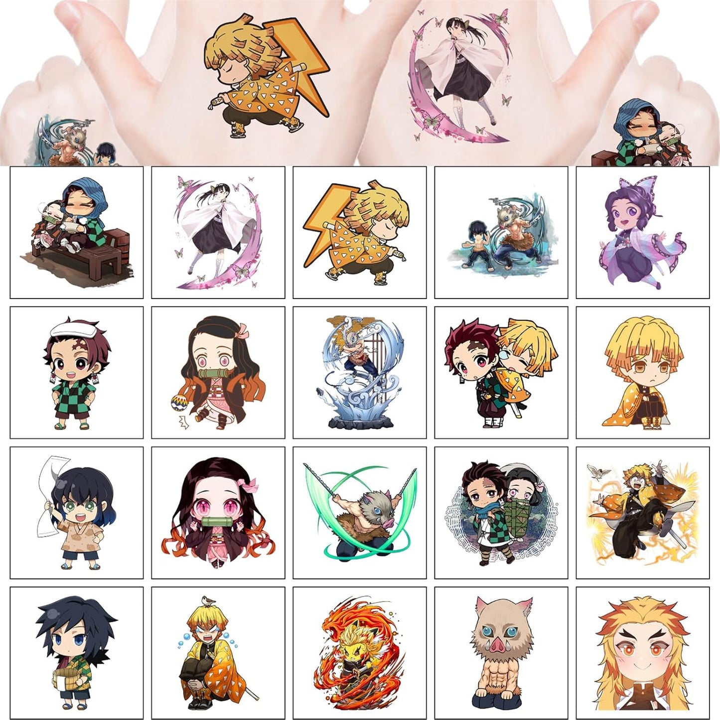 Cartoon Demon Slayer Temporary Tattoos - 20PCS Birthday Party Supplies | Fun Anime Stickers for Kids