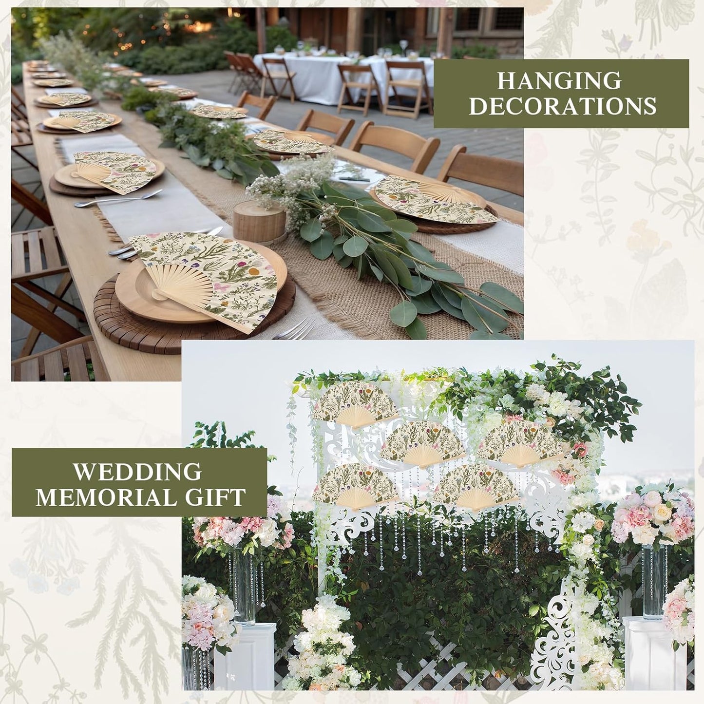 Wildflower Folding Hand Fan Set - 25 Vintage Paper Fans with Organza Bags | Perfect for Weddings & Tea Parties