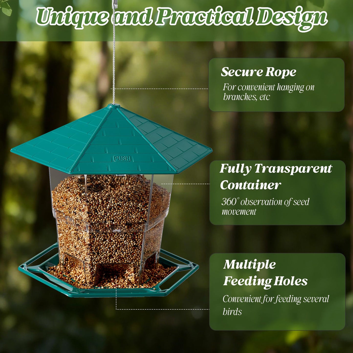 KSIA Klear Bird Feeder for Outdoor Hanging, Squirrel Proof Bird Feeders, Wild Birdfeeders Outside Hanging, Large Capacity Birdfeeder for Cardinal, Attracting Wild Birds, 1 Pack