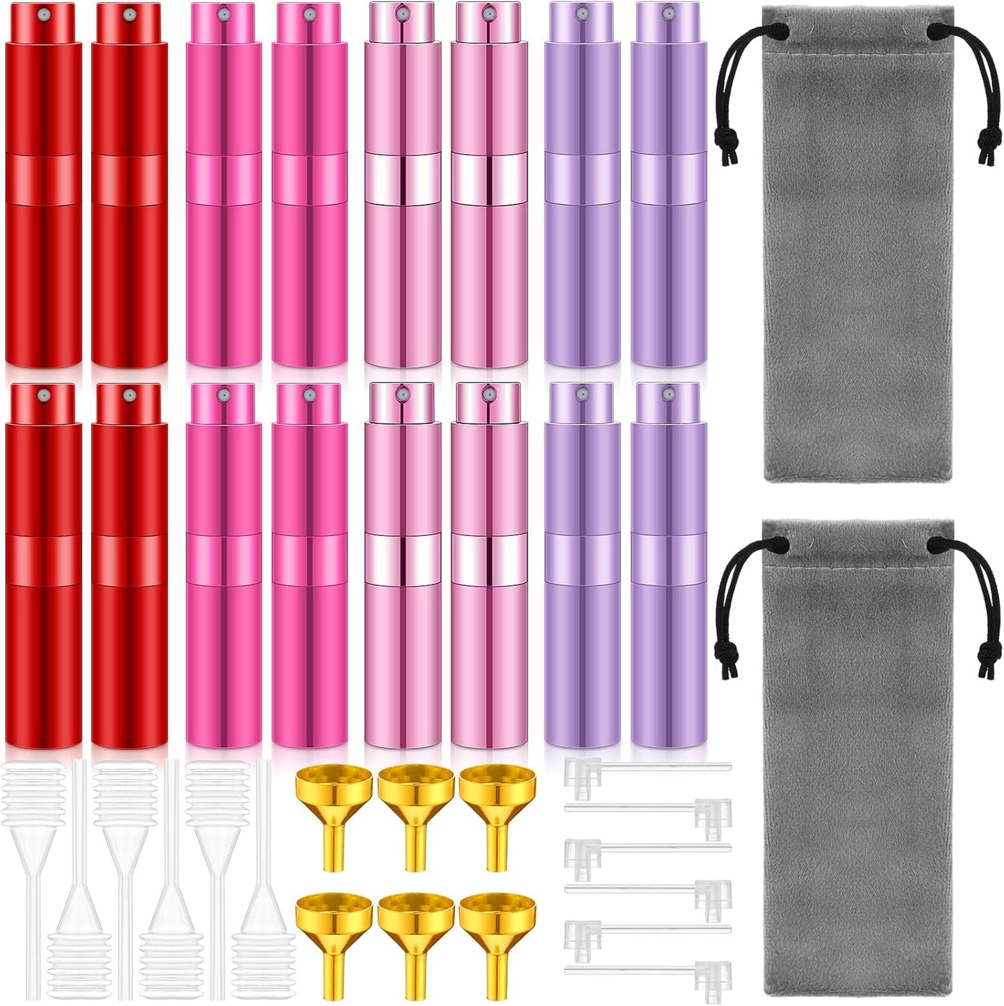 Refillable Perfume Atomizer - 16 Pack 8ml Travel Spray Bottles with Funnel | Portable Mini Cologne Sprayers (Multicolor)