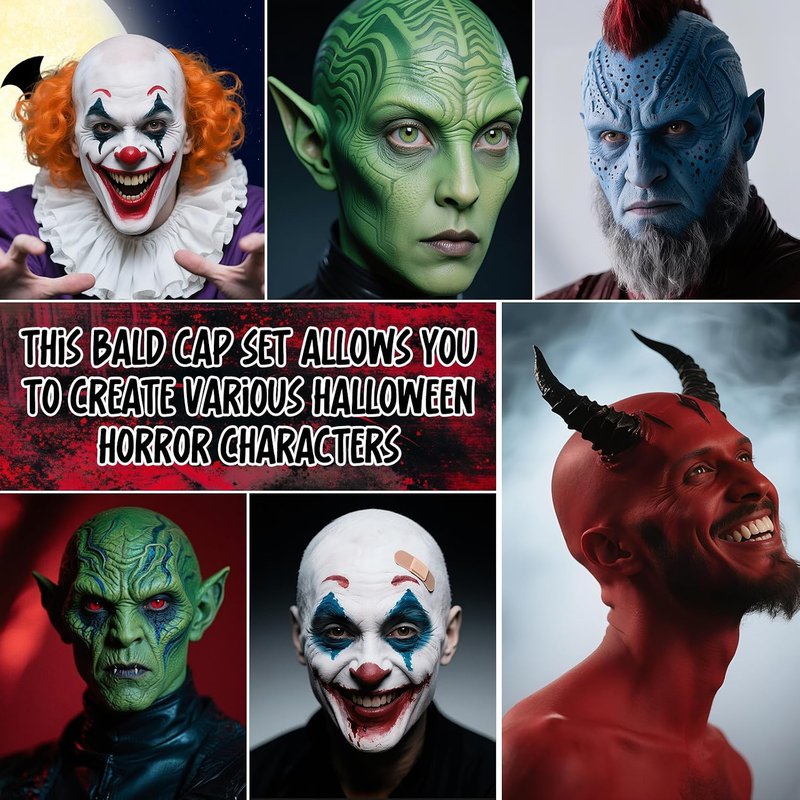 Bald Cap SFX Makeup Set - Elastic Latex Bald Caps for Halloween Cosplay | Complete Kit for Adults