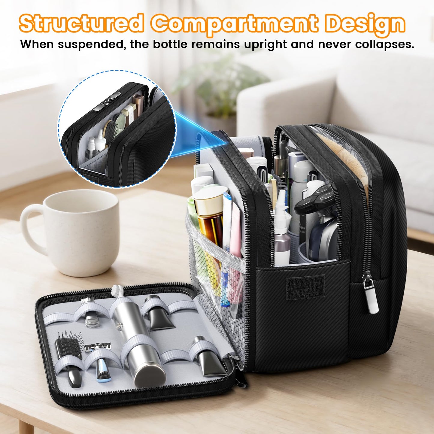 Toiletry Bag for Men, Water-Resistant Mens Toiletry Travel Bag & Tactical Shower Bag, Toiletries Travel Bag Storage for Grooming Accessories, Toiletry Bags for Travel Gym Dorm