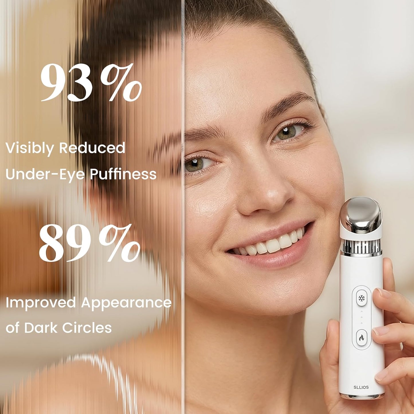 Depuffing Wand - 2-in-1 Cold & Heat Therapy for Eyes & Face | Reduce Puffiness, Dark Circles & Enhance Radiance - 3 Temperature Levels, Gentle on Skin (White)