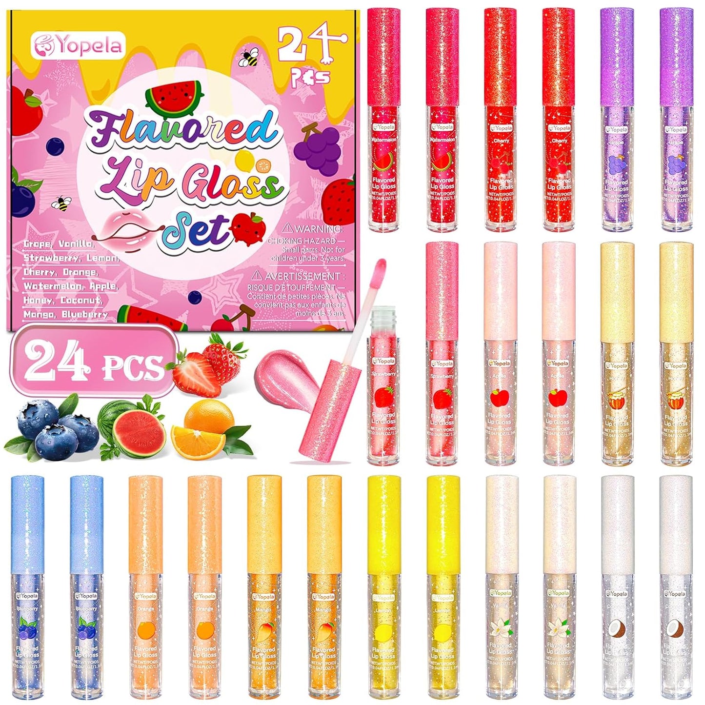 Yopela 12pcs Lip Gloss Set - Moisturizing Glitter Lip Gloss with Vitamin E & Natural Oils | Fruity Flavors for Girls & Teens