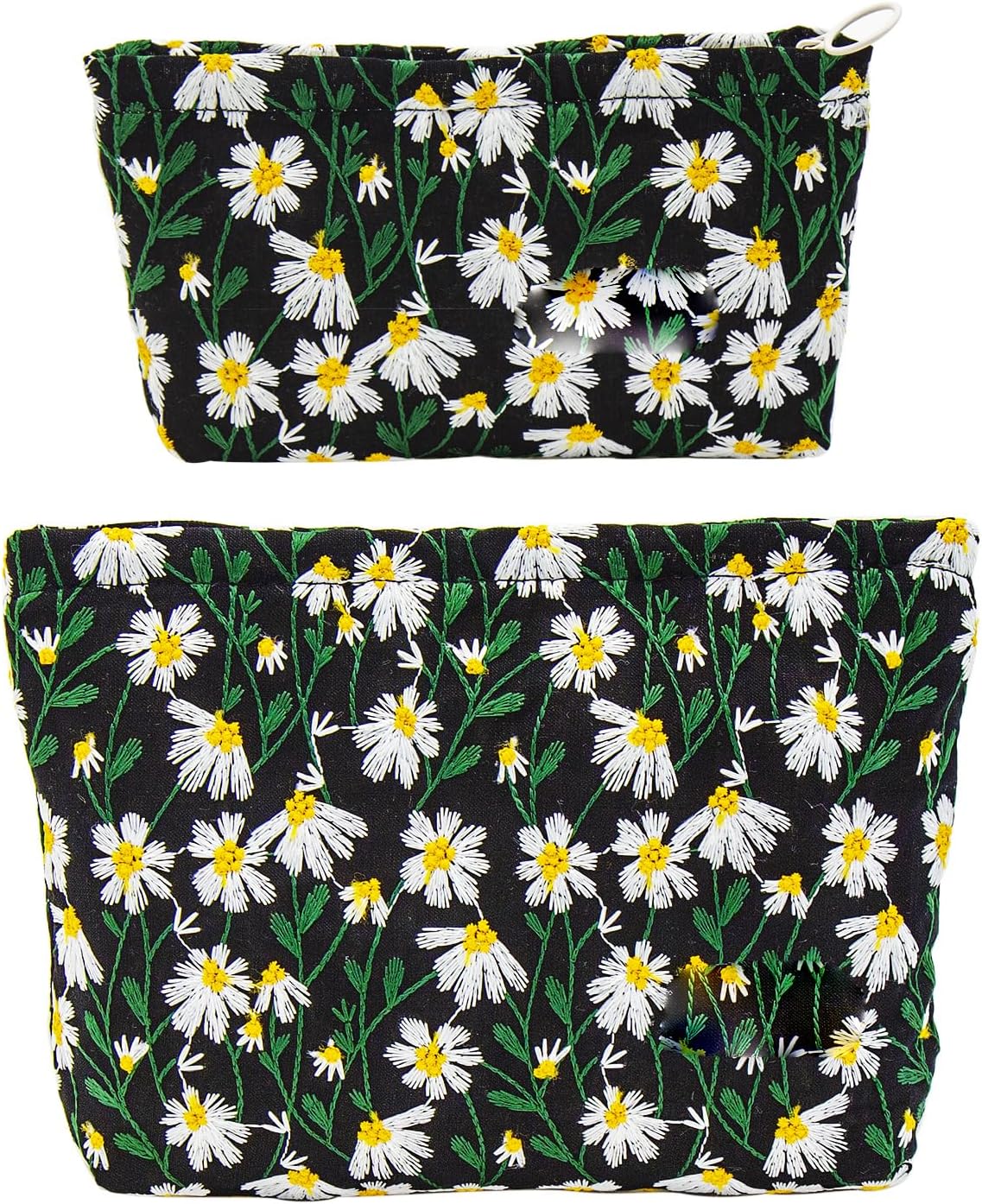 Large Floral Makeup Bag Set - 2 Pcs Travel Toiletry Organizer for Women | Embroidered Cosmetic Pouches with Zipper