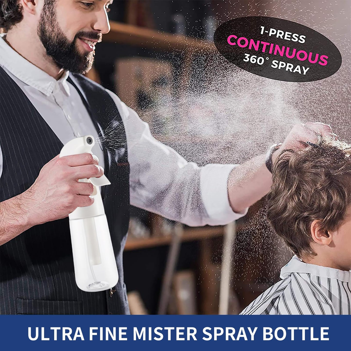 TANSHINE Continuous Spray Bottle for Hair,Ultra Fine Mist Water Hair Spray Bottles,Mister Spray Bottle,Refillable Plastic Sprayer for Hairstyling, Cleaning,Alcohol, Plants, Salons,6.8oz/200ml,Clear