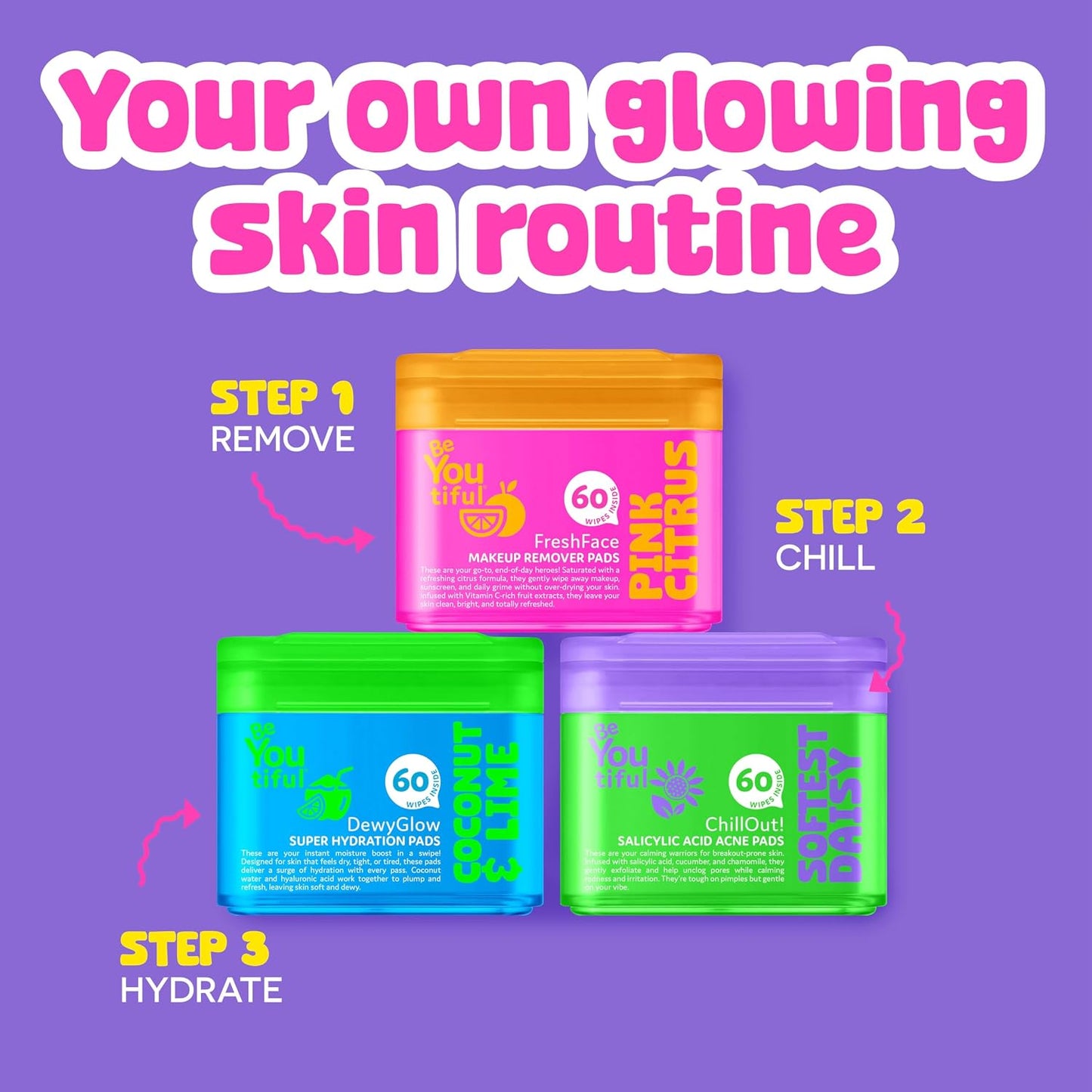 FreshFace Makeup Remover Wipes for Teens & Kids - Gentle, Non-Toxic, Vegan | 60 Pads with Vitamin C & Citrus Extracts