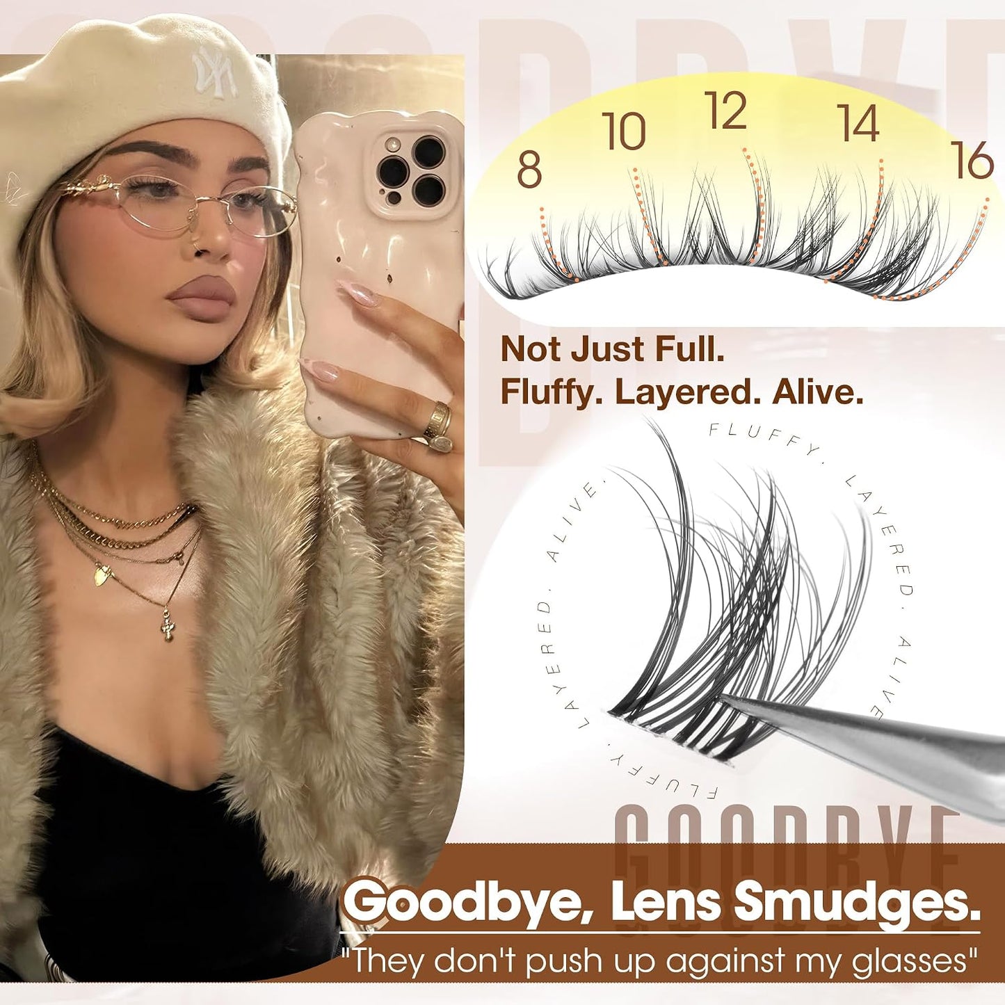 Natural Wispy Eyelash Extensions - Spider Lash Clusters 8-16MM | CC Curl, Flexible Clear Band for Effortless Application