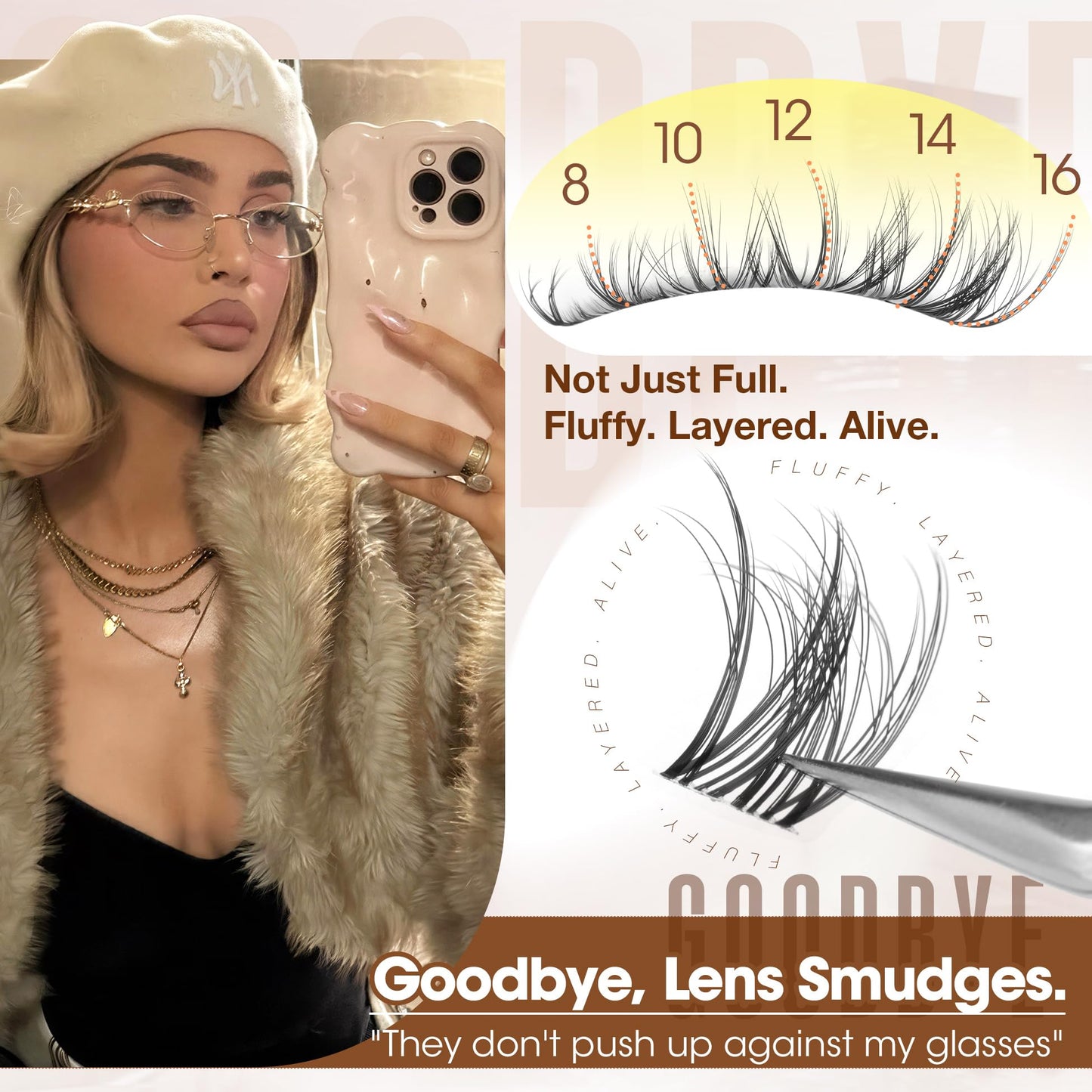 Spider Lash Clusters Natural Wispy Eyelash Extensions 8-16MM Cluster Lash Individuals with CC Curl & Flexible Clear Band Effortless Application Clusters Seamless Blend Eyelashes Inspired by Kim K