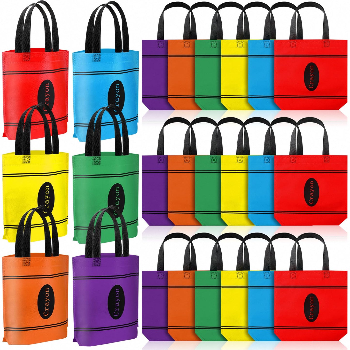 Hosuly 24 Pcs Back to School Gift Bags Crayon Tote Bags End of Year Bulk Goodies Decor for Teacher Appreciation Preschool Kindergarten Graduation Party Supplies
