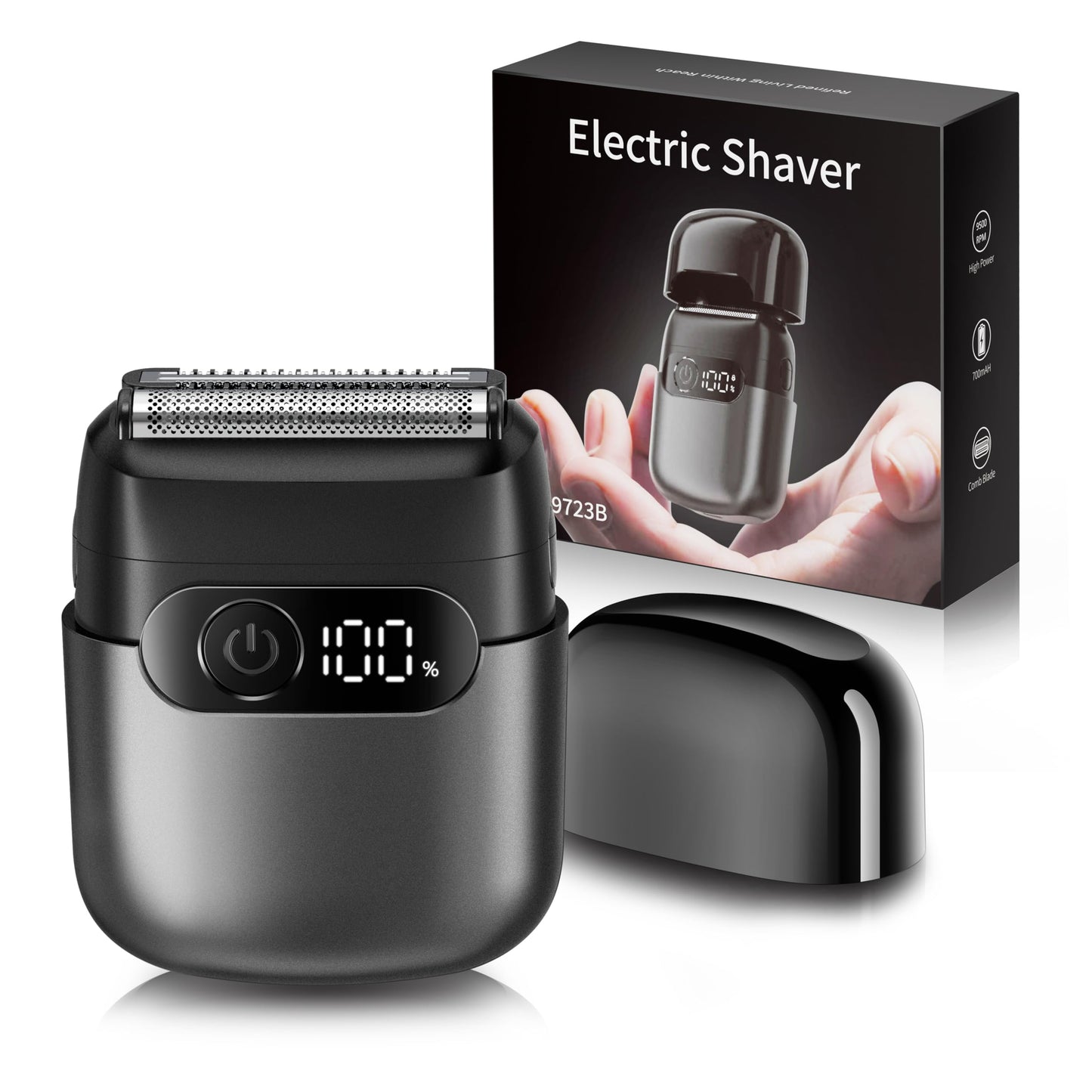Electric Razor for Men, Foil Shaver and Beard Trimmer for Dry and Wet,Battery LED Display USB-C Fast Charge, IPX7 Waterproof Portable Travel Shaver (Charcoal Black)