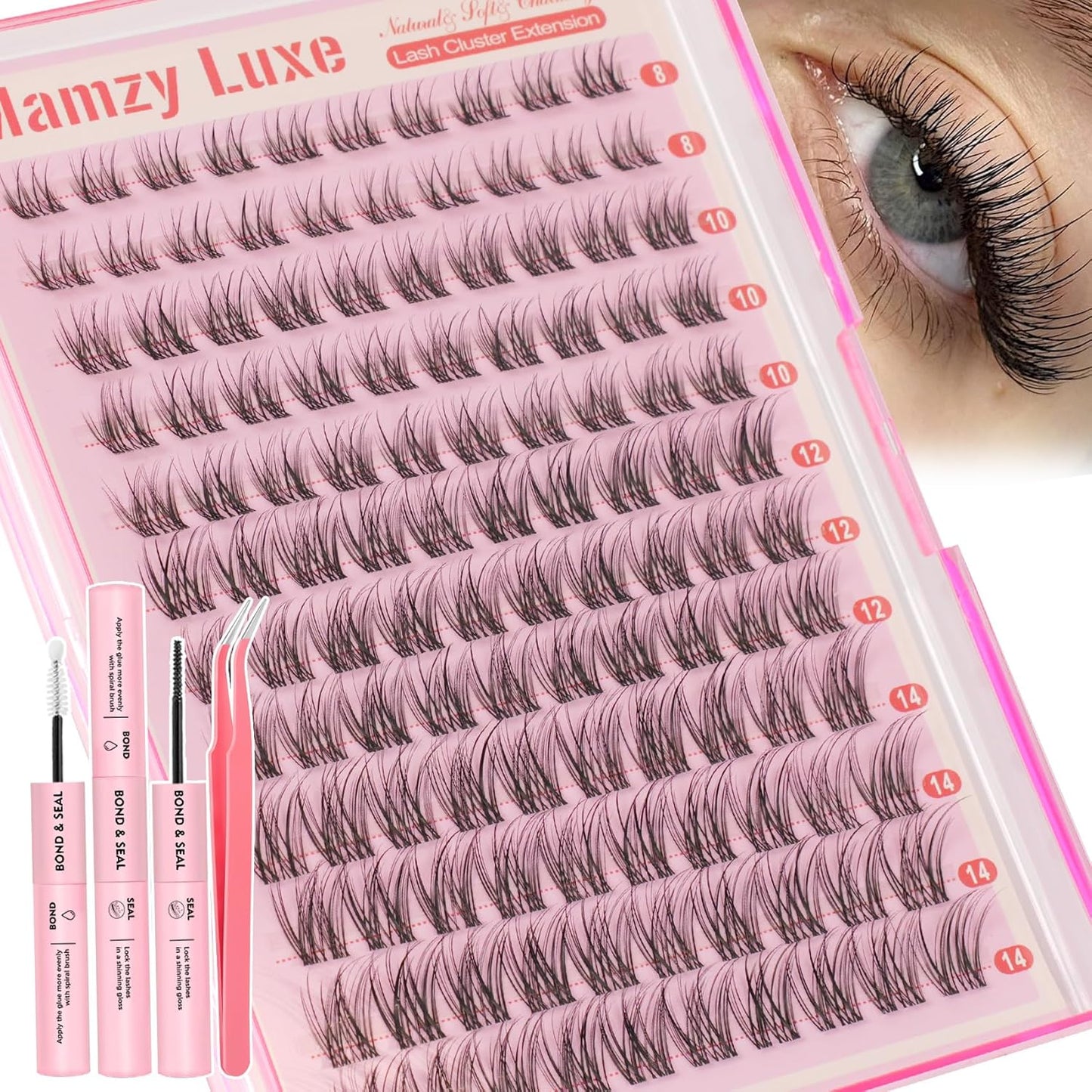 Manga Lash Clusters Kit - Wispy CC-Curly Individual Lashes 10-16MM | DIY Natural Eyelash Extensions with Bond & Tweezers