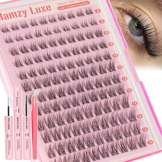 Natural Lash Clusters Kit - Short Wispy Eyelash Extensions 8-14MM | 120Pcs with Bond, Seal & Tweezers