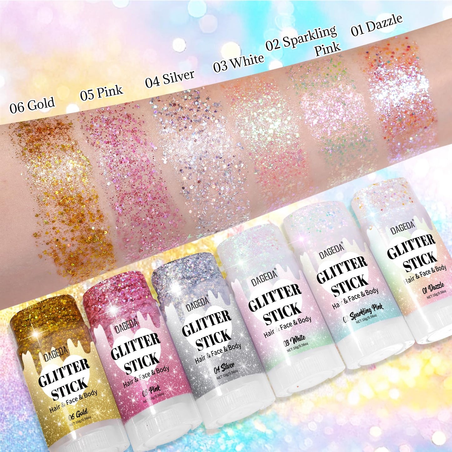 DAGEDA Dazzle Body Glitter Stick,Sparkly Face Glitter Makeup,Holographic Hair Glitters Mermaid Makeup Rave Outfits for Women, Shimmer Face Paint Stick Singer Concert Accessories
