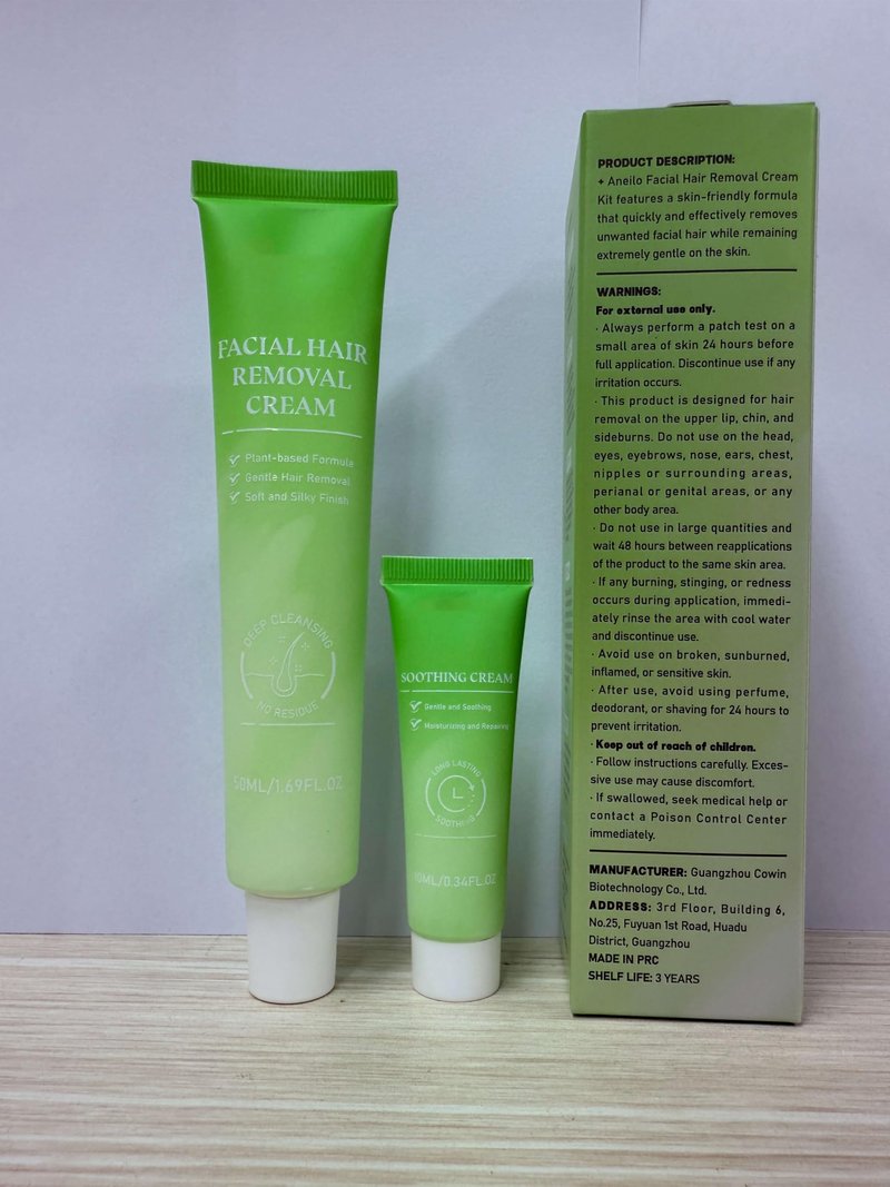 Facial Hair Removal for Women, 5-Minute Painless Face Hair Removal with Soothing Cream | At-Home Depilatory for Upper Lip, Chin & Sideburns | Sensitive Skin Friendly | Smooth Up to 7 Days, 4.06 Fl Oz