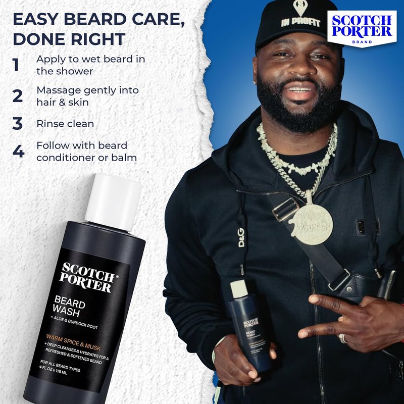 Scotch Porter Moisturizing Beard Wash – Cleanse, Refresh, Hydrate & Soften Coarse, Dry Facial Hair while Protecting Skin for a Fuller-Looking Beard – Original Scent, 8 oz. Bottle