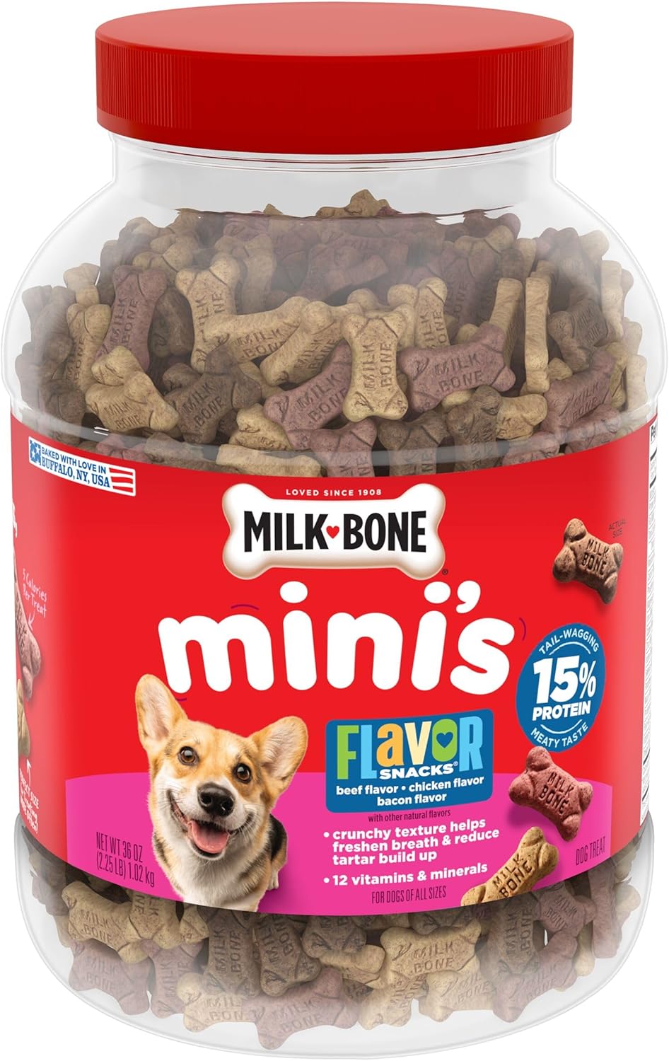 Milk-Bone Mini Dog Biscuits - Flavorful Crunchy Treats for Dogs | 36 Oz Canister
