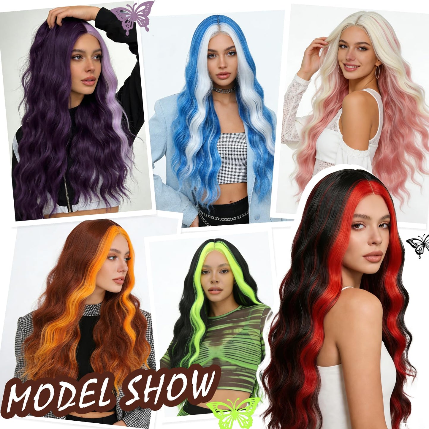 YBYMCAI Blonde and Pink Wig Long Wavy Wigs for Women Middle Part 26 inch Natural Curly Synthetic Wig Heat Resistant Fiber Wigs for Daily Party Use