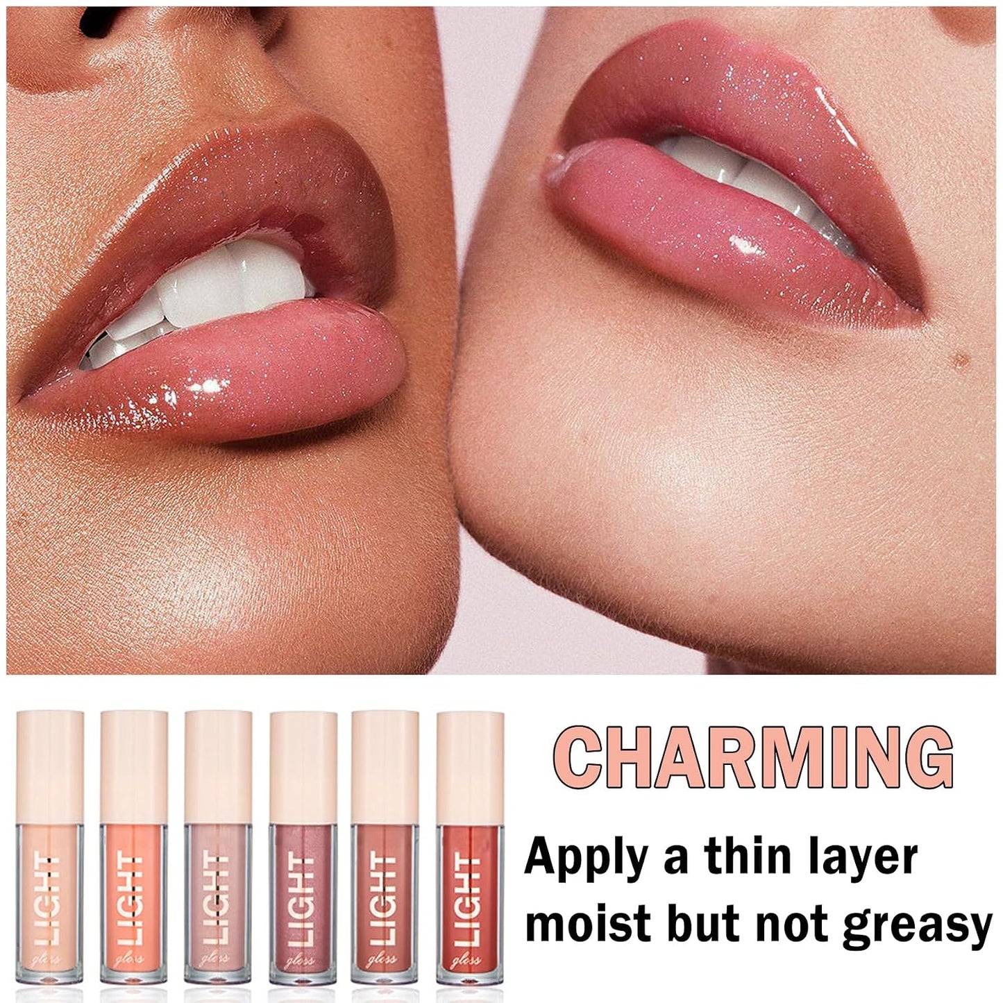 Light Lip Gloss Set - 6PCS Nude Pink Lip Gloss Kit | Moisturizing & Plumping Formula for Women & Girls