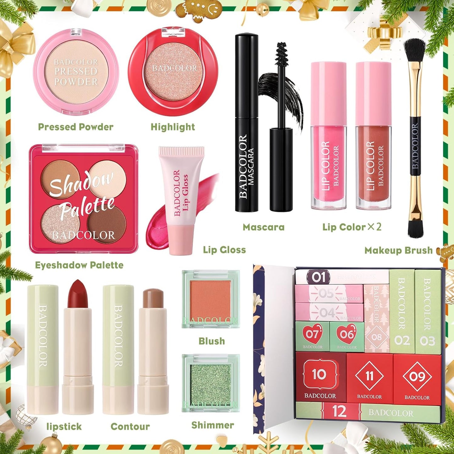 Advent Calendar 2025 - 12 Days Christmas Countdown Makeup Gift Set | Full Cosmetics Kit for Women & Teens