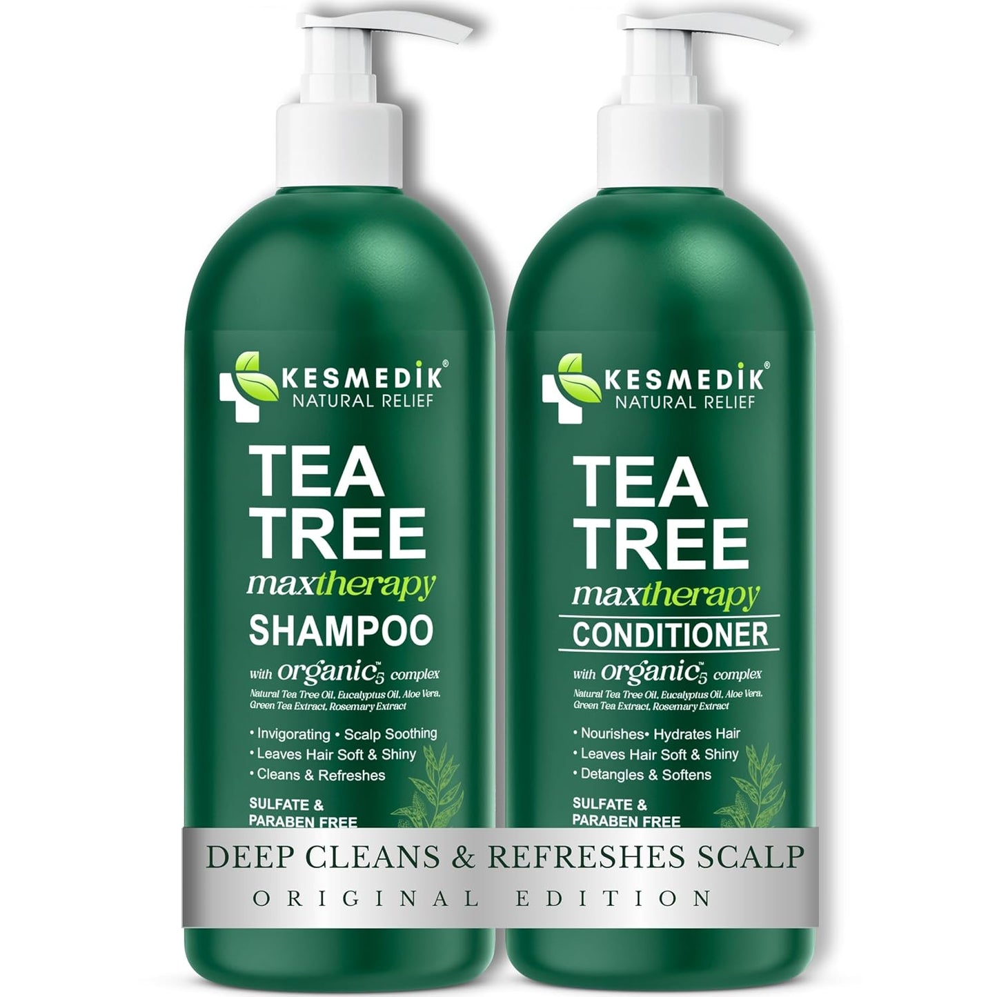Tea Tree Oil Shampoo & Conditioner Set - Itchy Scalp Relief, Clarifying for Oily Hair | 16 fl oz Each